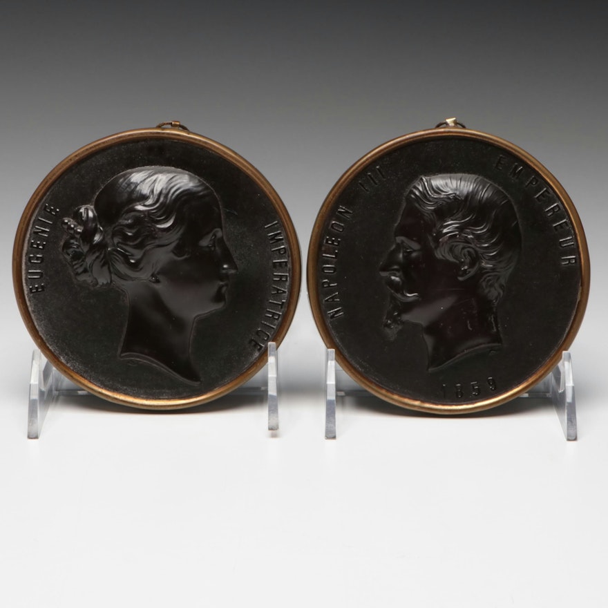 Bois Durci Medallions of Emperor Napolean III and  Empress Eugénie de Montijo