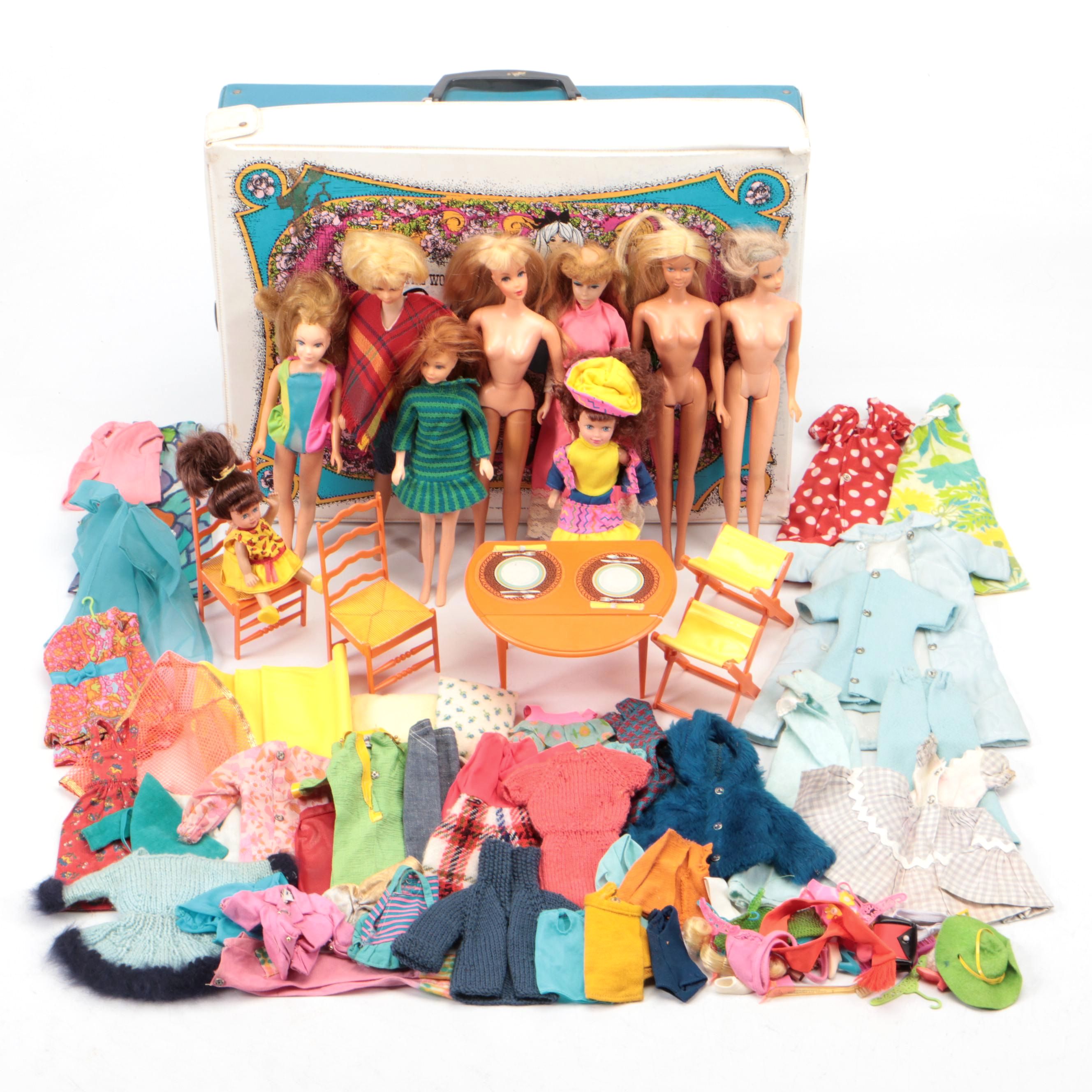 Malibu, Twist 'N Turn and Other Barbie Dolls with Clothes, Furniture and Case