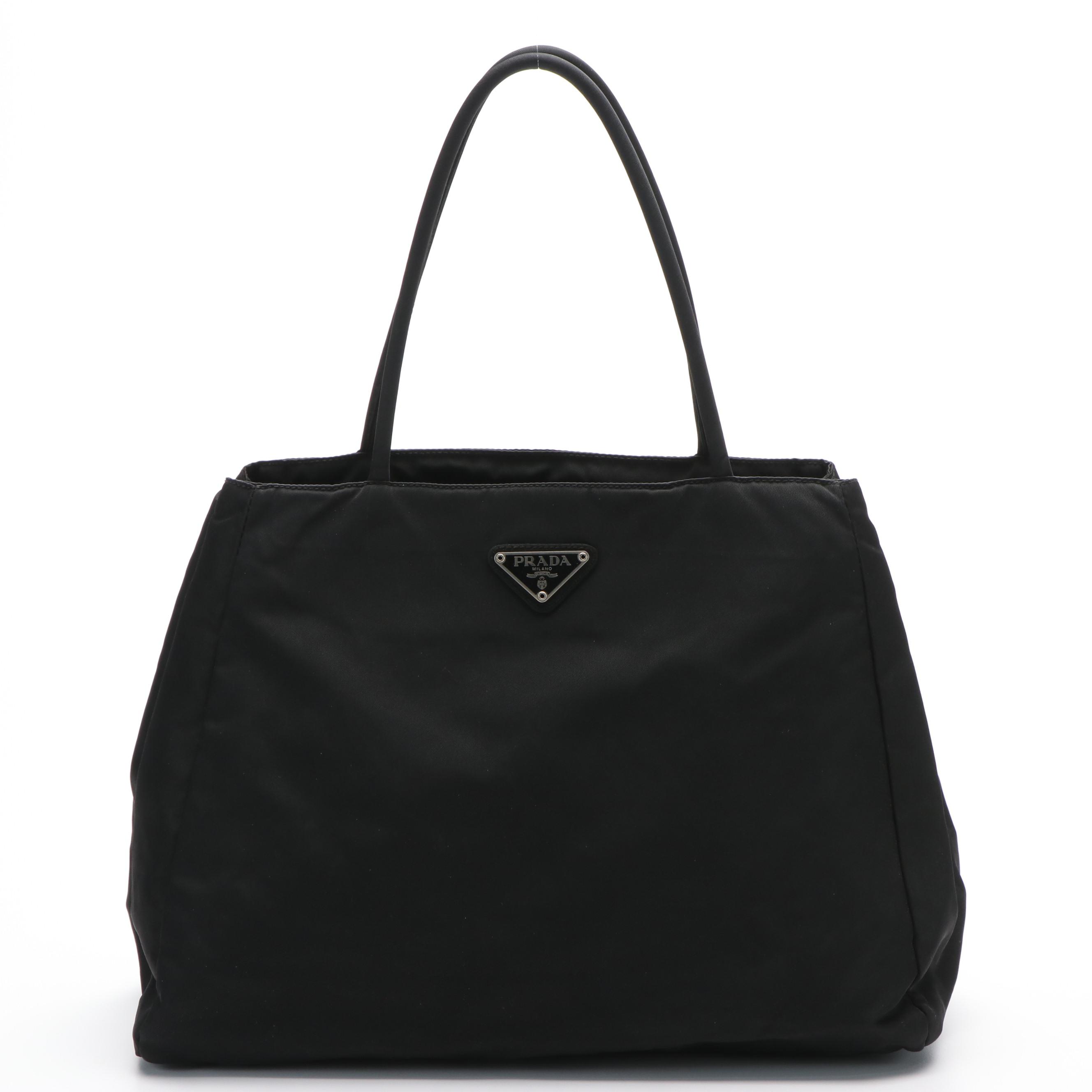 Prada Triangle Logo Black Tessuto Nylon Tote Bag