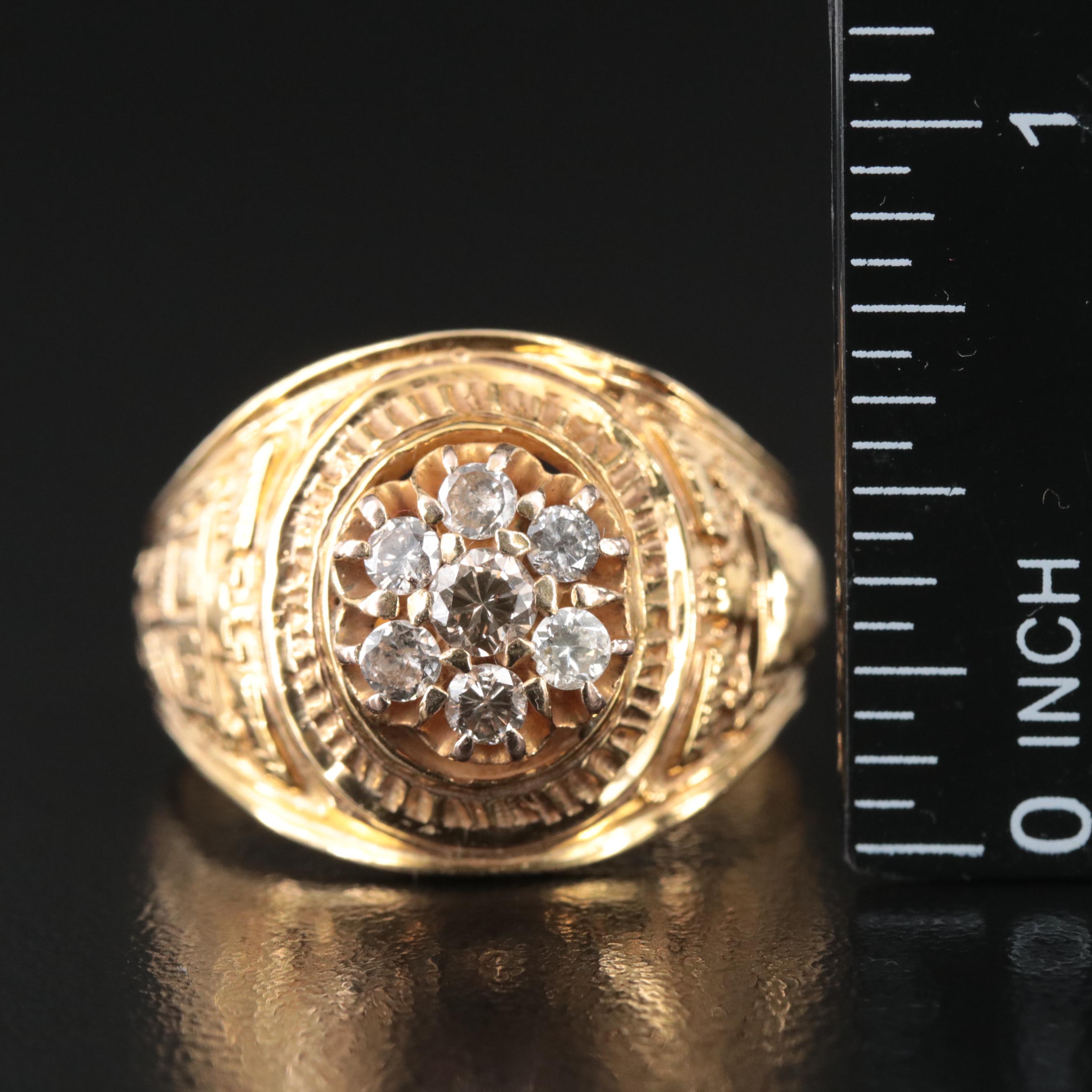 Vintage 10K 0.73 CTW Lab Grown Diamond Class Ring with Fancy Brown Center
