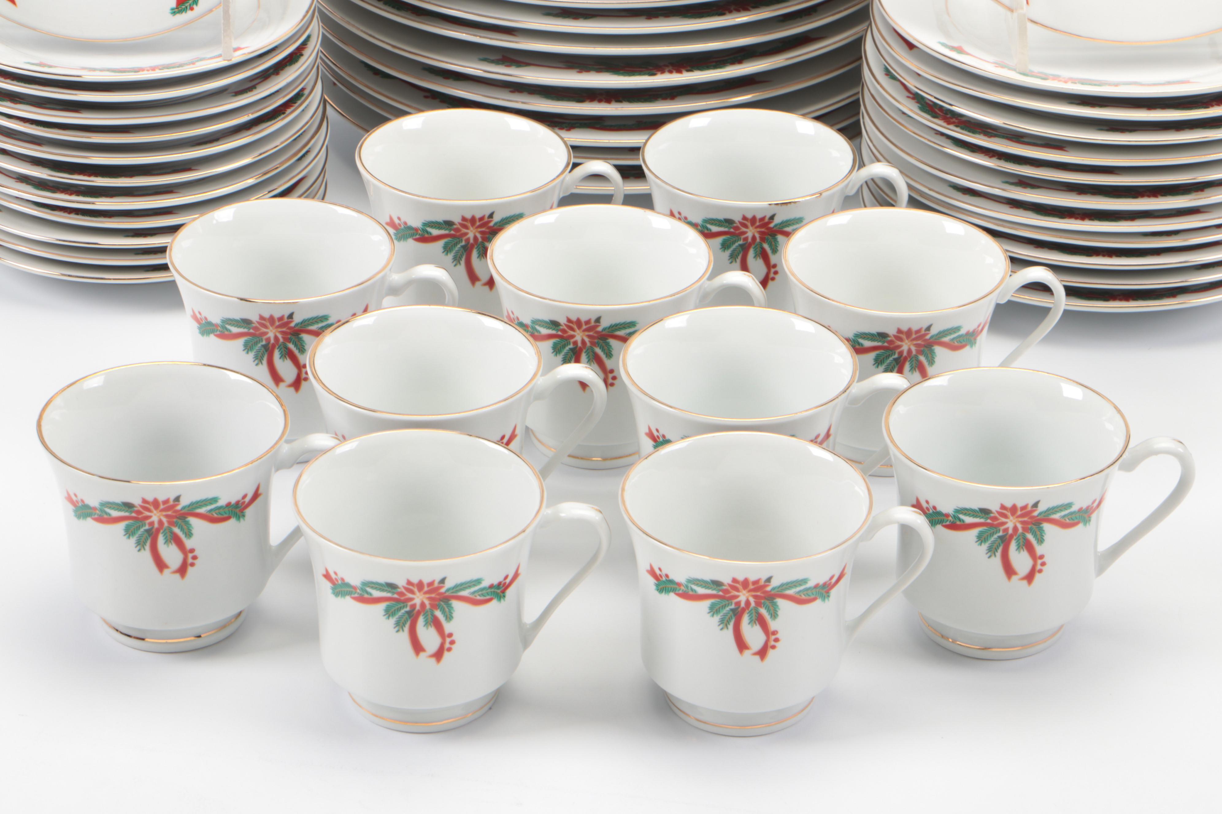 Fine China "Poinsettia & Ribbons" Dinnerware