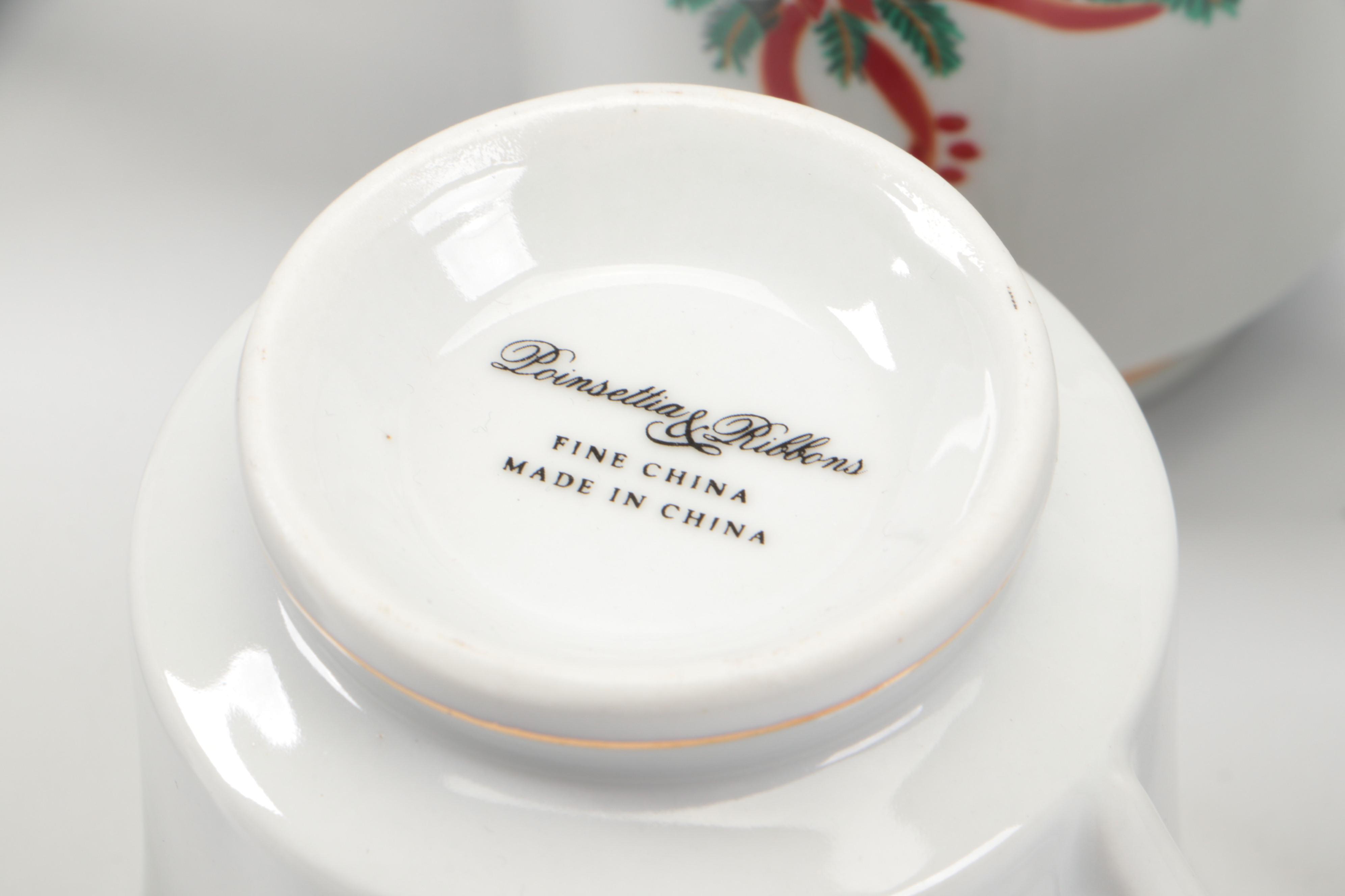 Fine China "Poinsettia & Ribbons" Dinnerware