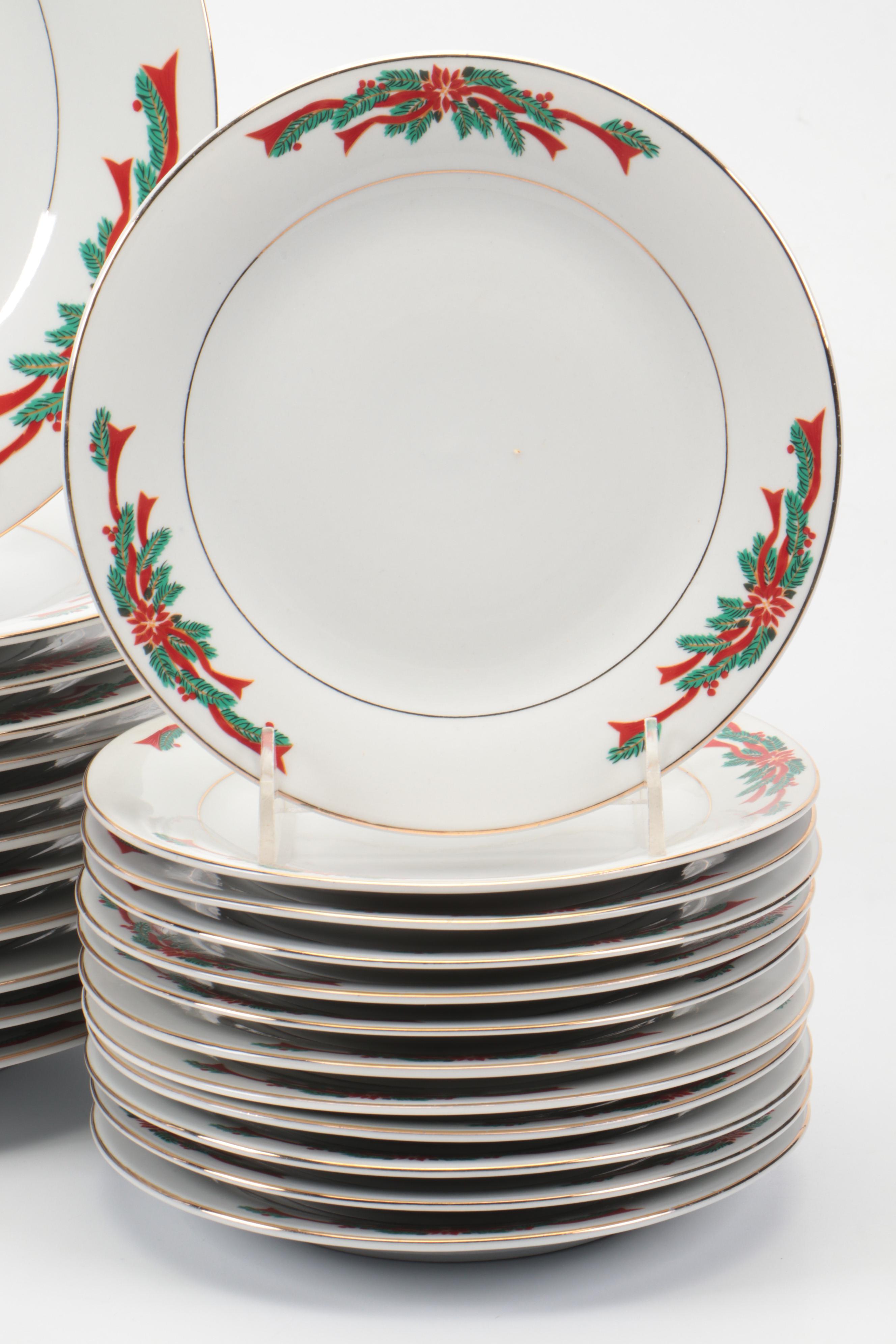 Fine China "Poinsettia & Ribbons" Dinnerware