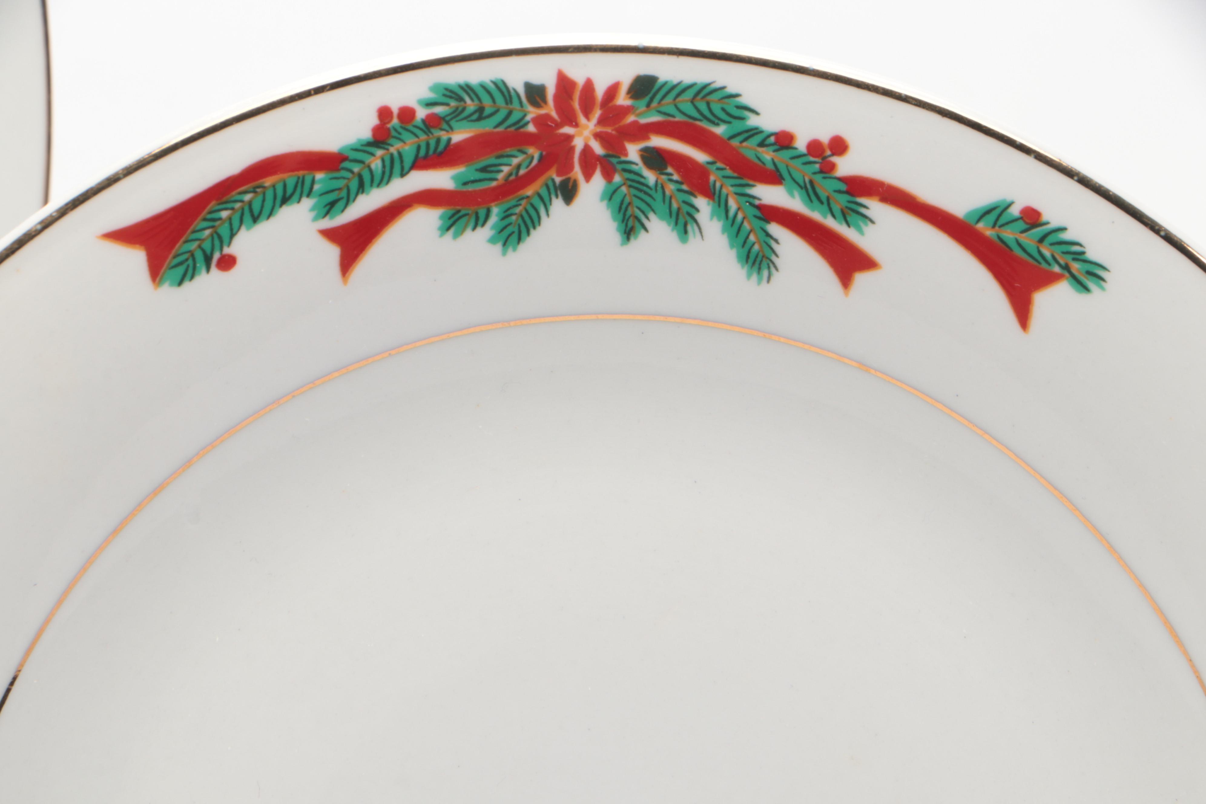 Fine China "Poinsettia & Ribbons" Dinnerware