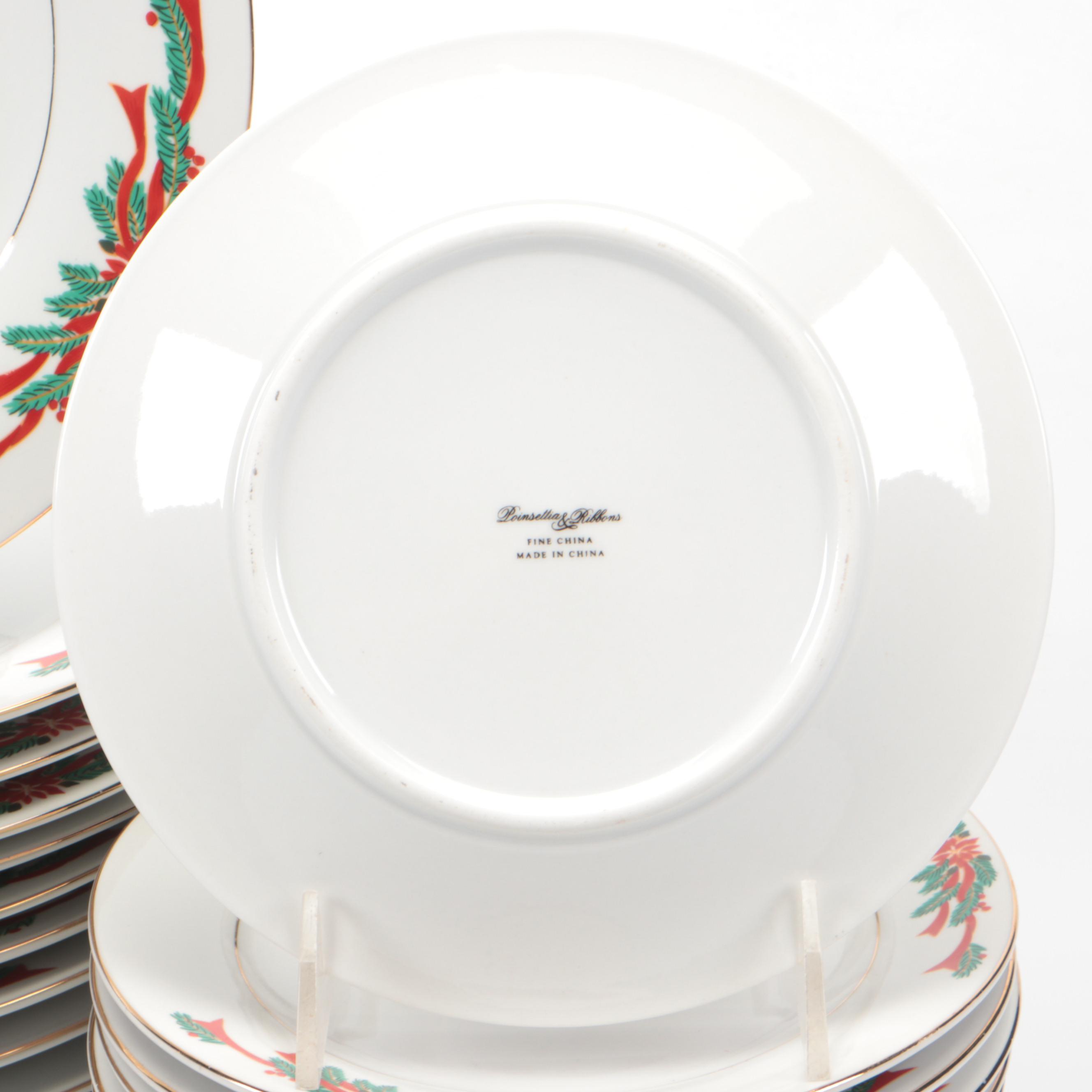 Fine China "Poinsettia & Ribbons" Dinnerware
