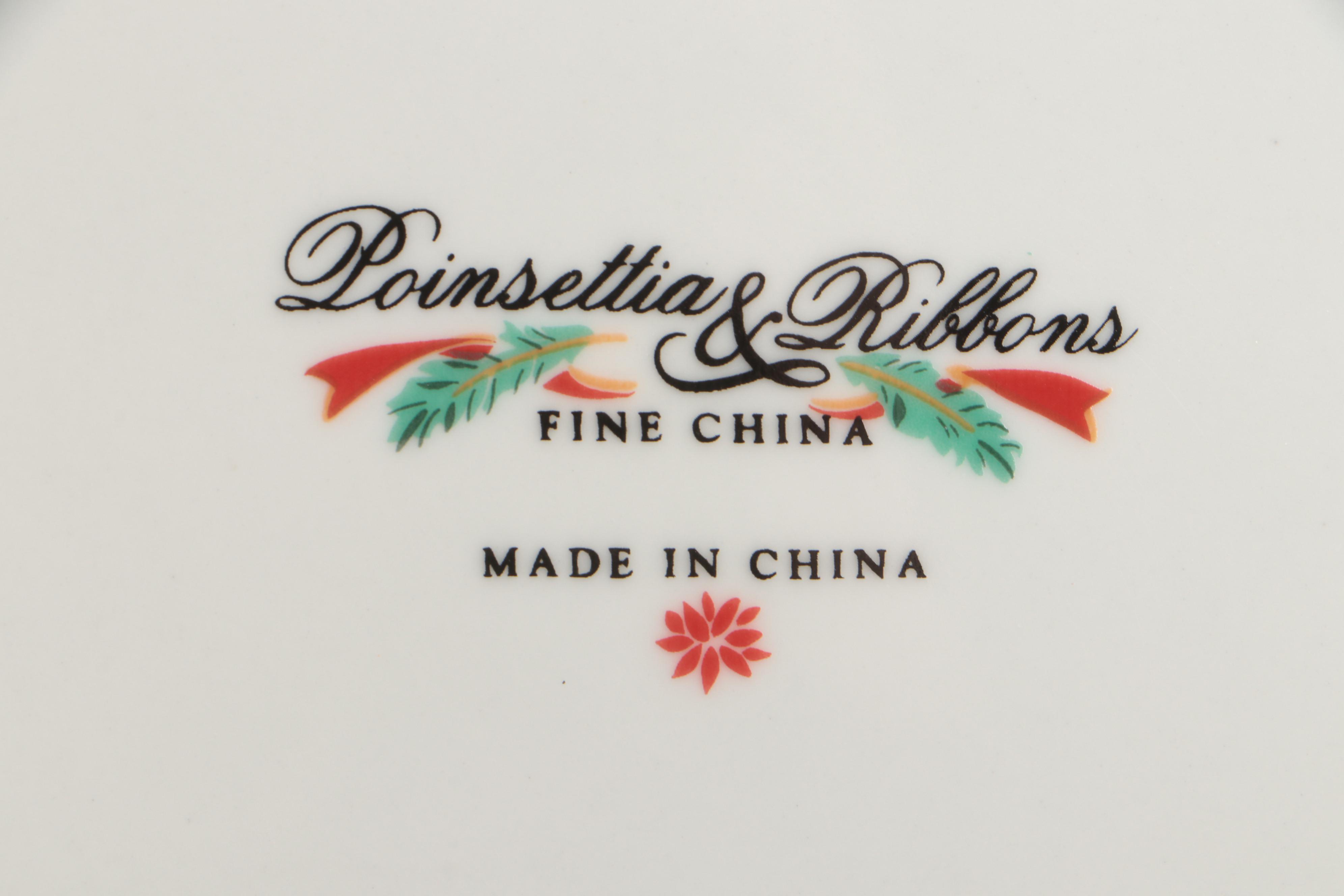 Fine China "Poinsettia & Ribbons" Dinnerware