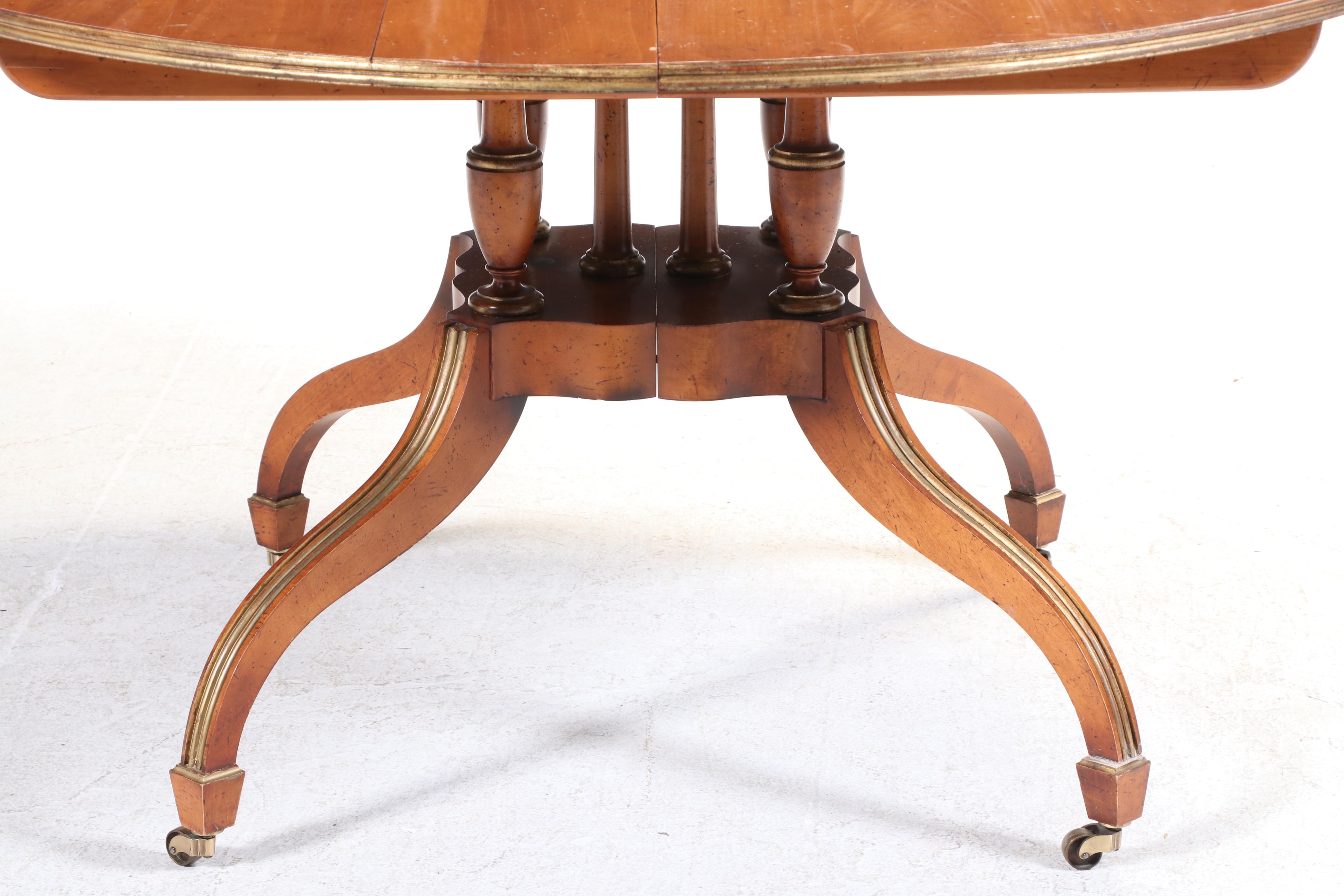 Baker "Historic Charleston" Pine, Maple, and Parcel-Gilt Extending Dining Table