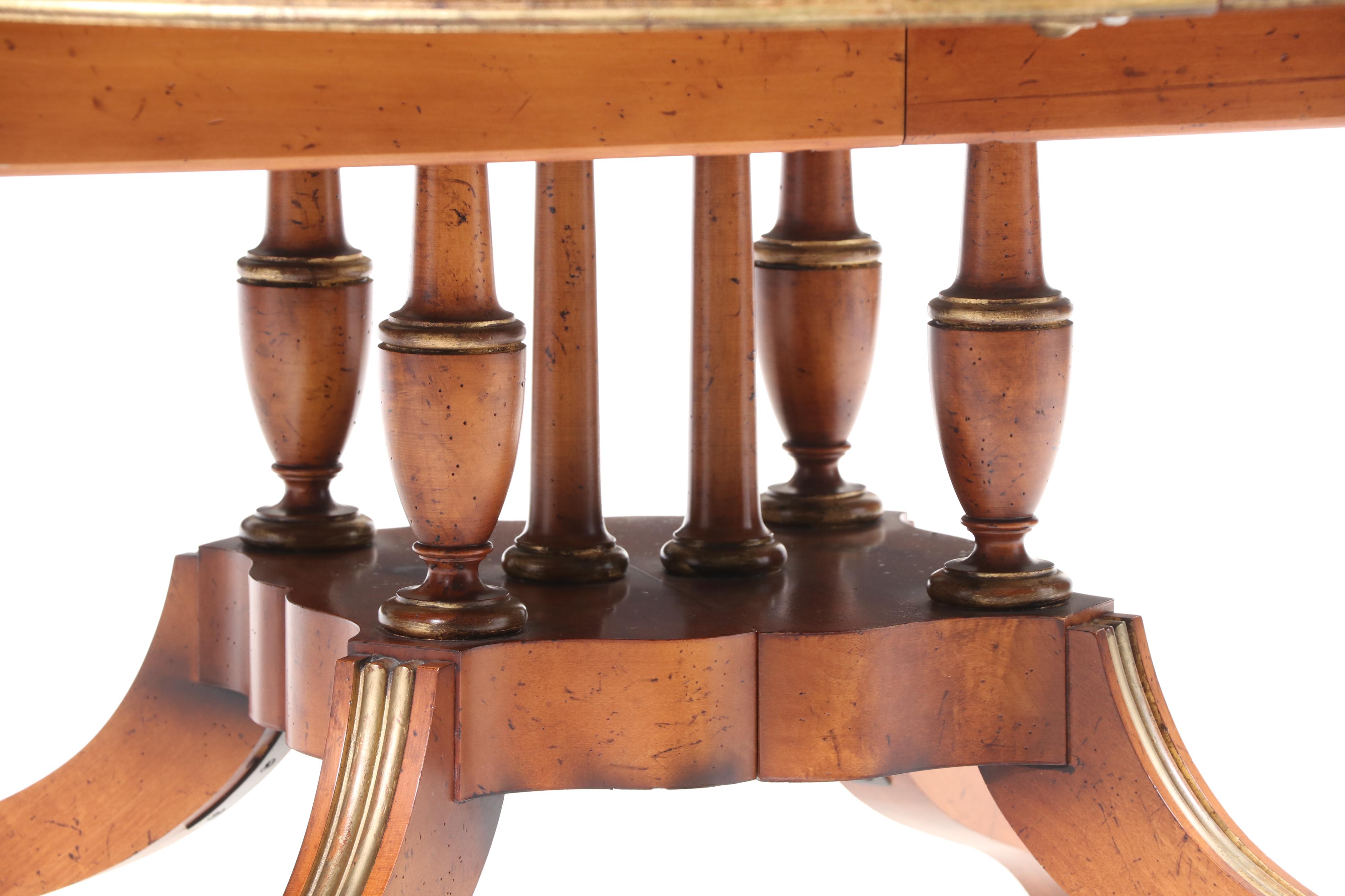 Baker "Historic Charleston" Pine, Maple, and Parcel-Gilt Extending Dining Table