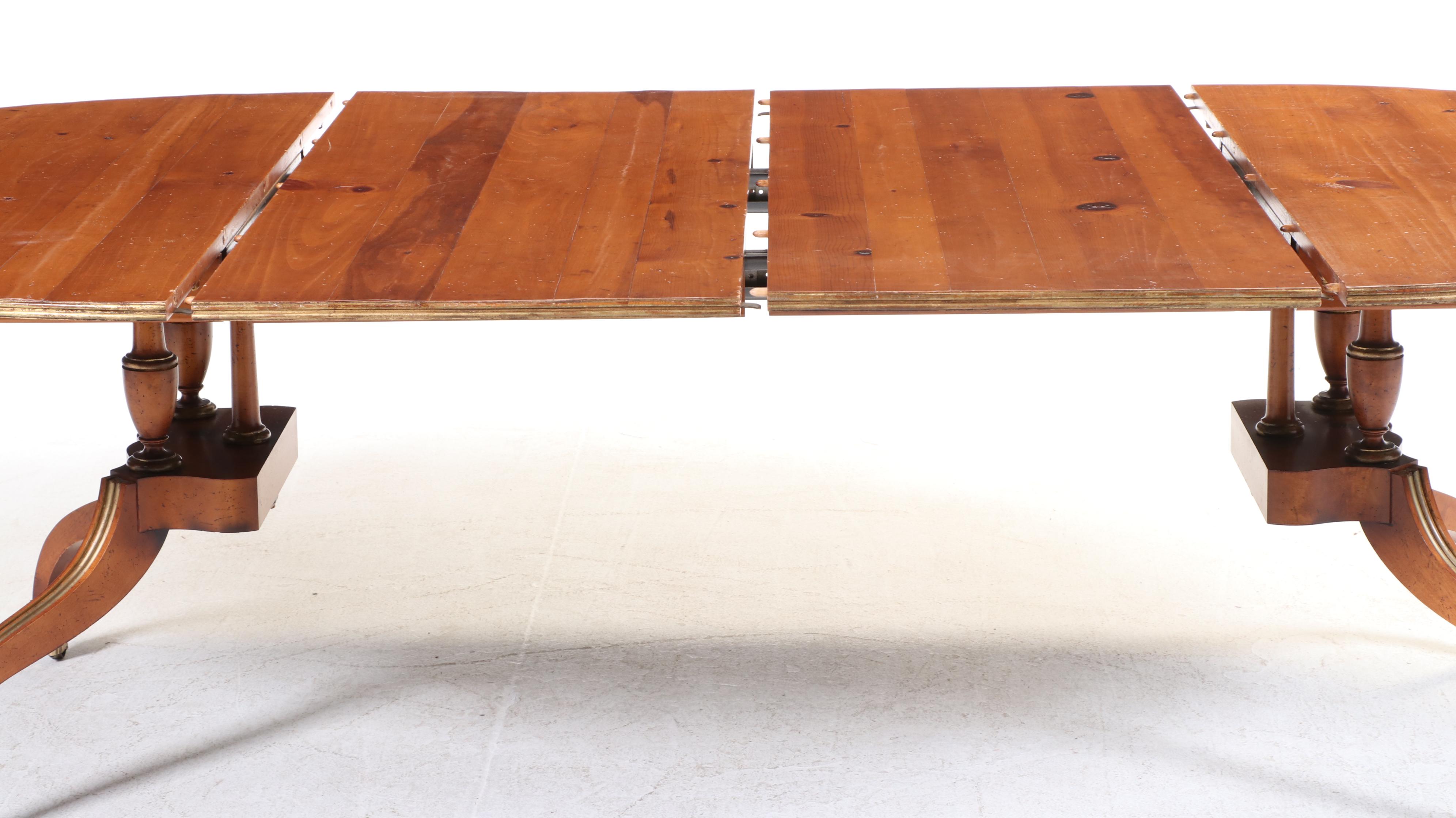 Baker "Historic Charleston" Pine, Maple, and Parcel-Gilt Extending Dining Table