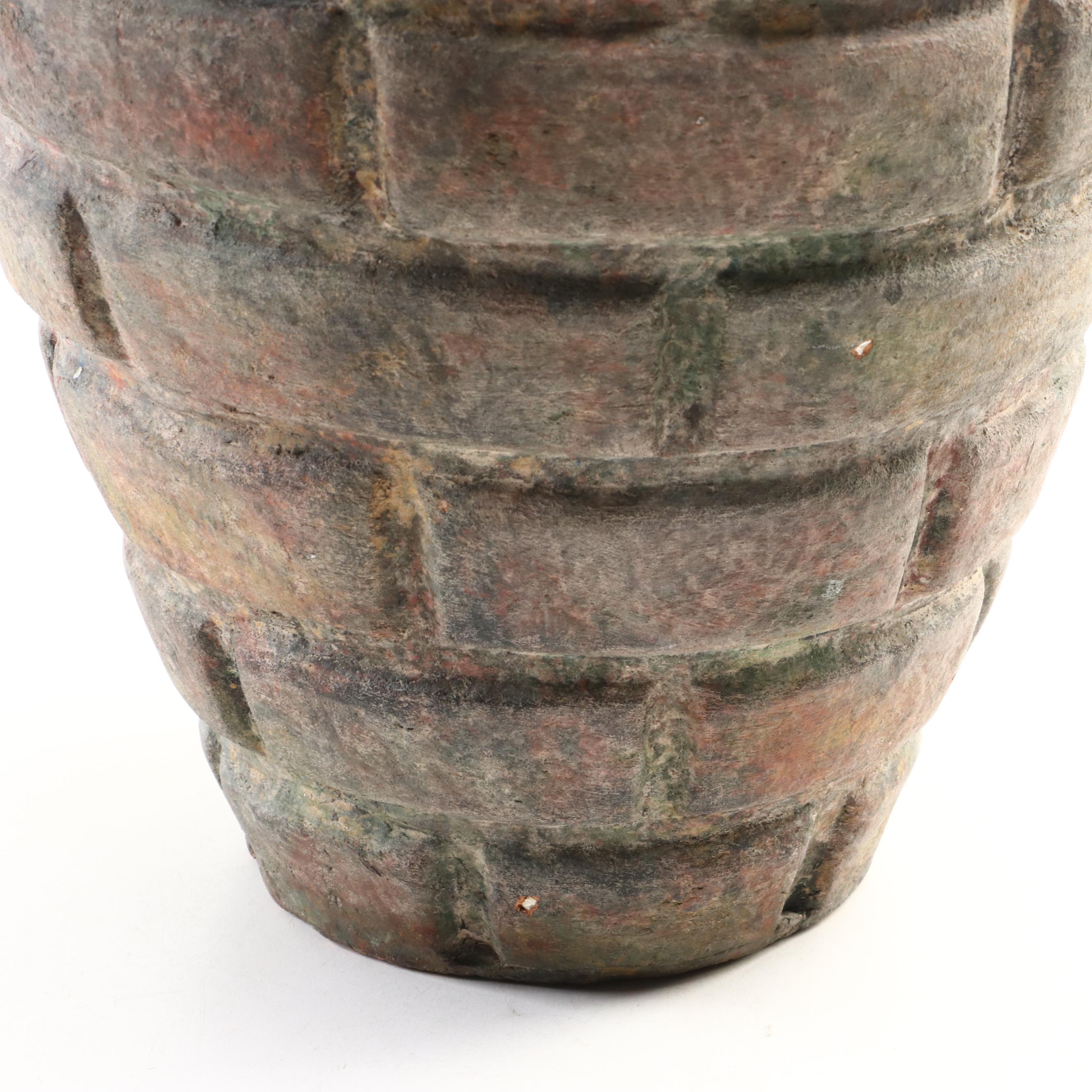 Vintage Ceramic Vase Featuring Fish and Brick Relief Pattern