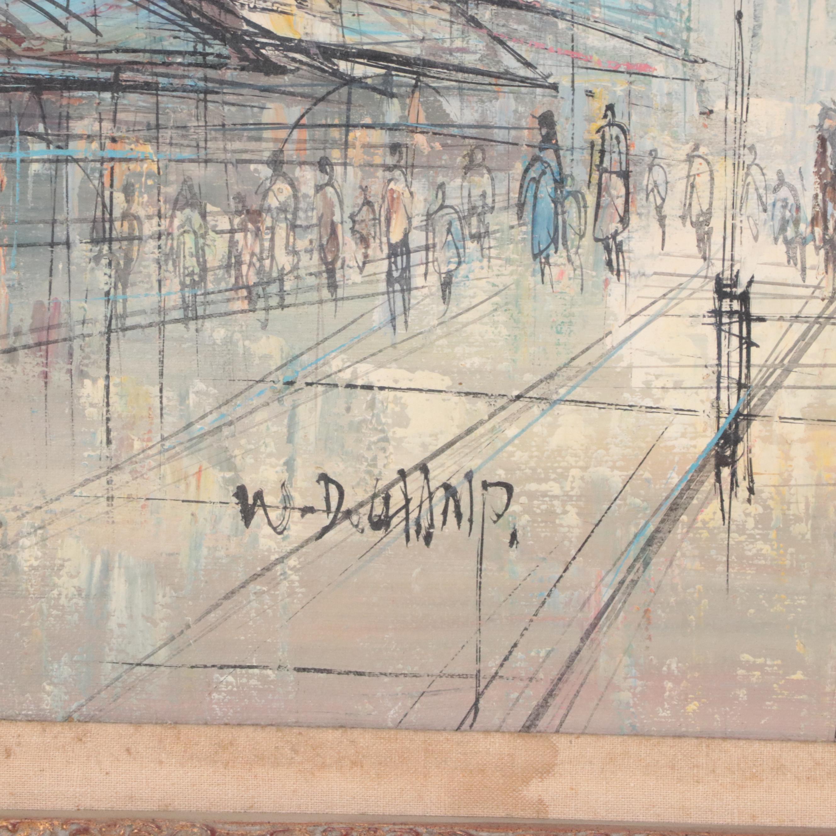 W. DuChamp Oil Painting of a City Street Scene, Mid to Late 20th Century