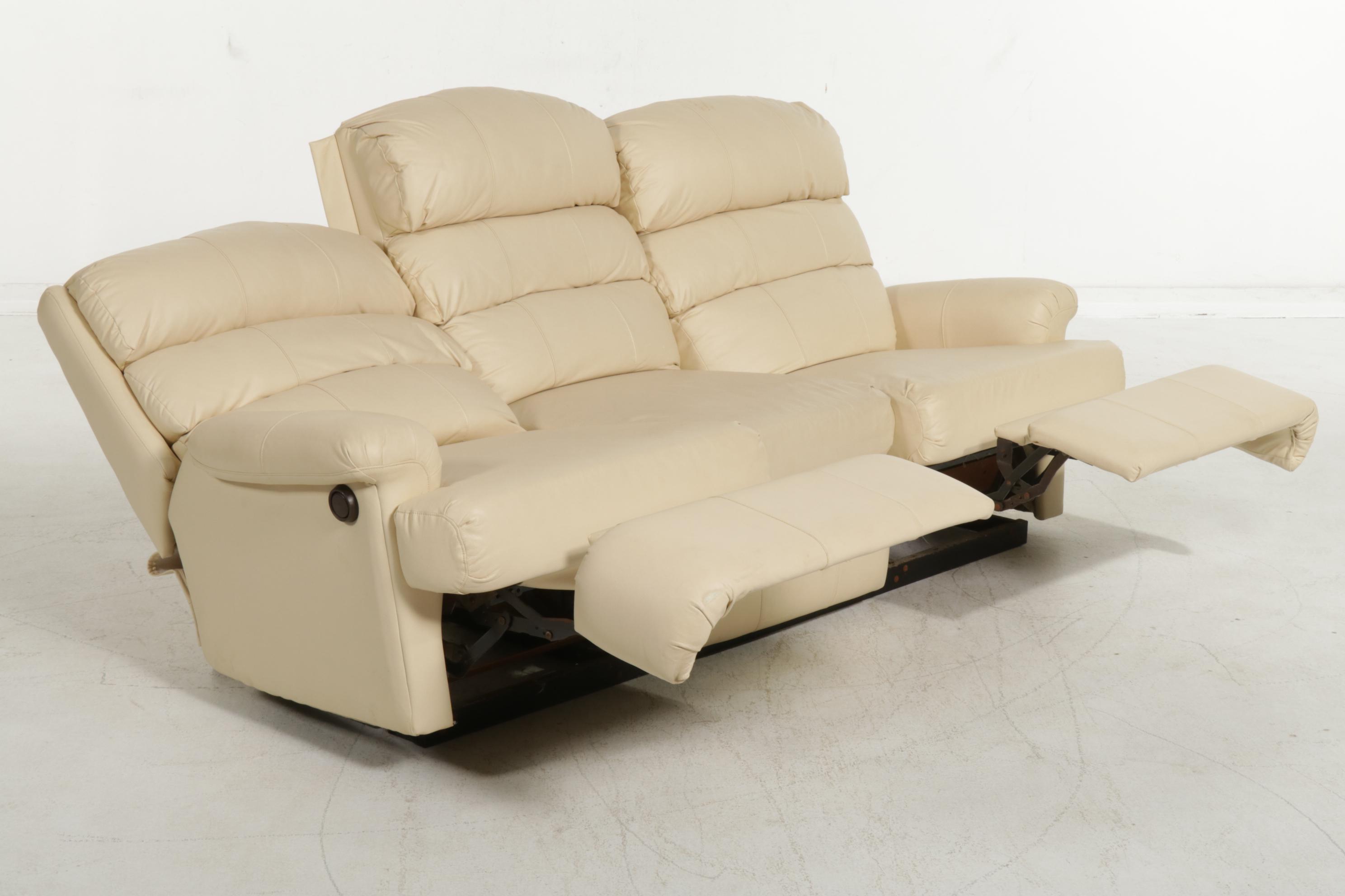Berkline Three-Seat Double Manual Reclining Grain Leather Sofa