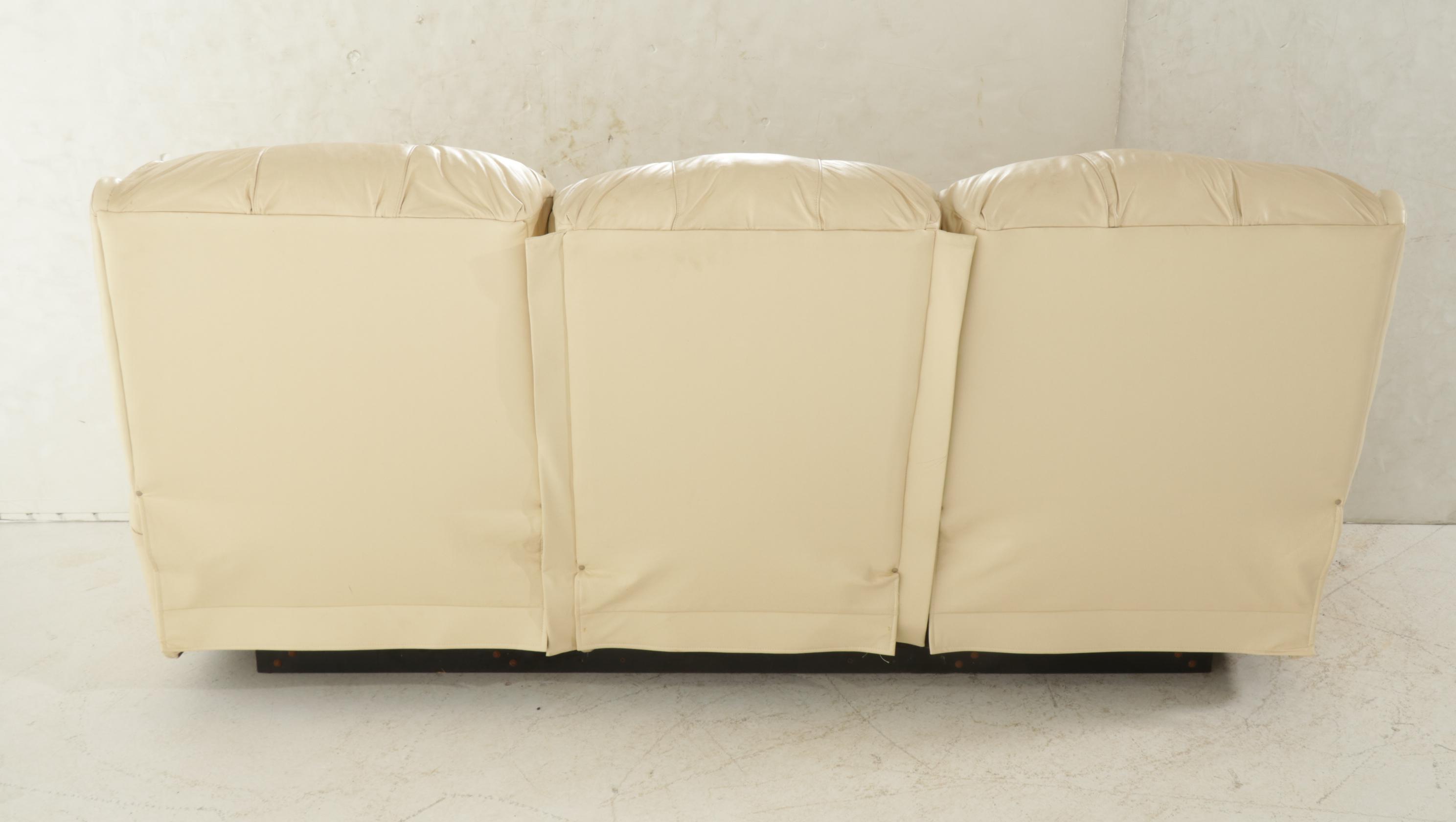 Berkline Three-Seat Double Manual Reclining Grain Leather Sofa