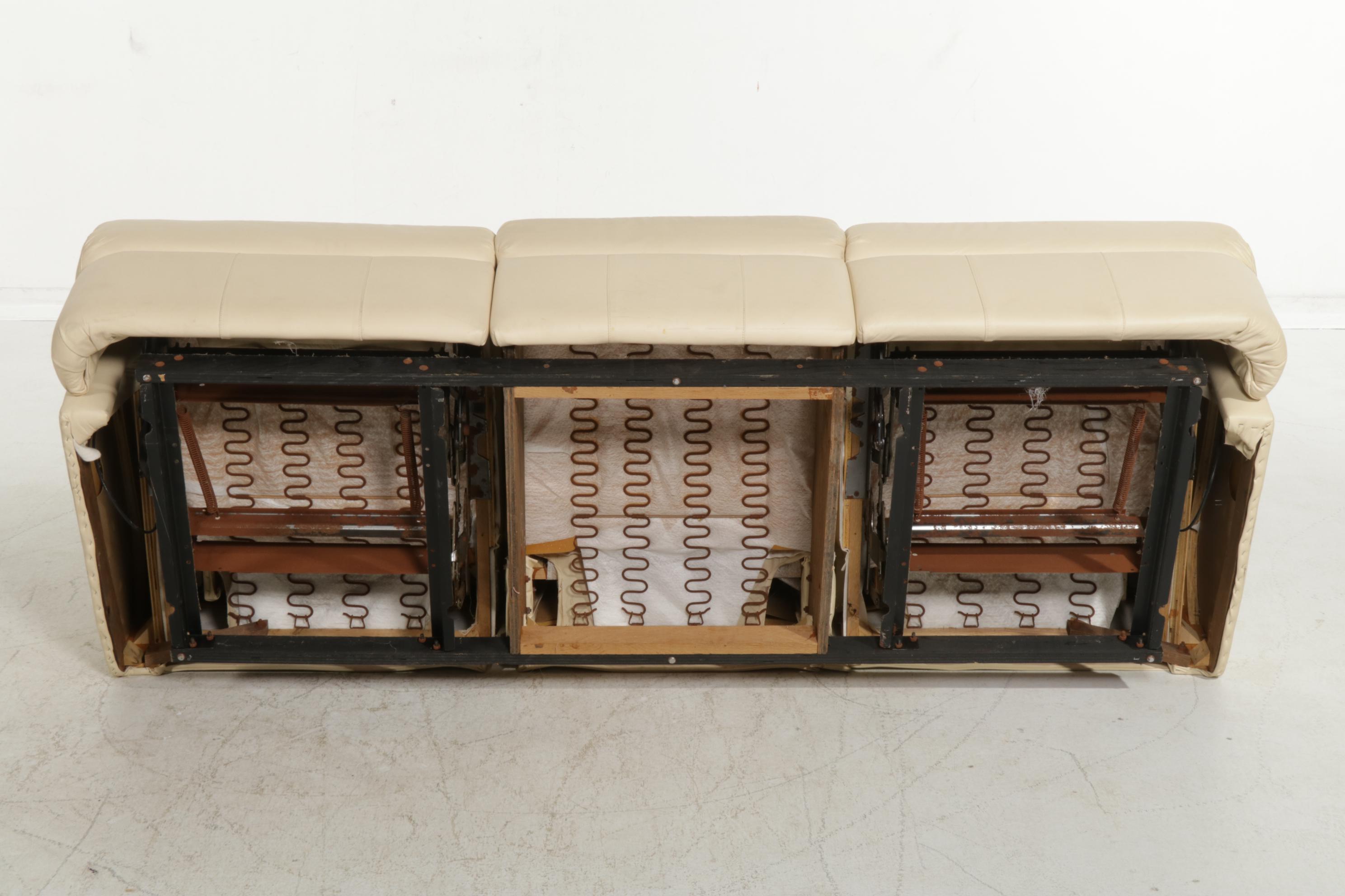 Berkline Three-Seat Double Manual Reclining Grain Leather Sofa