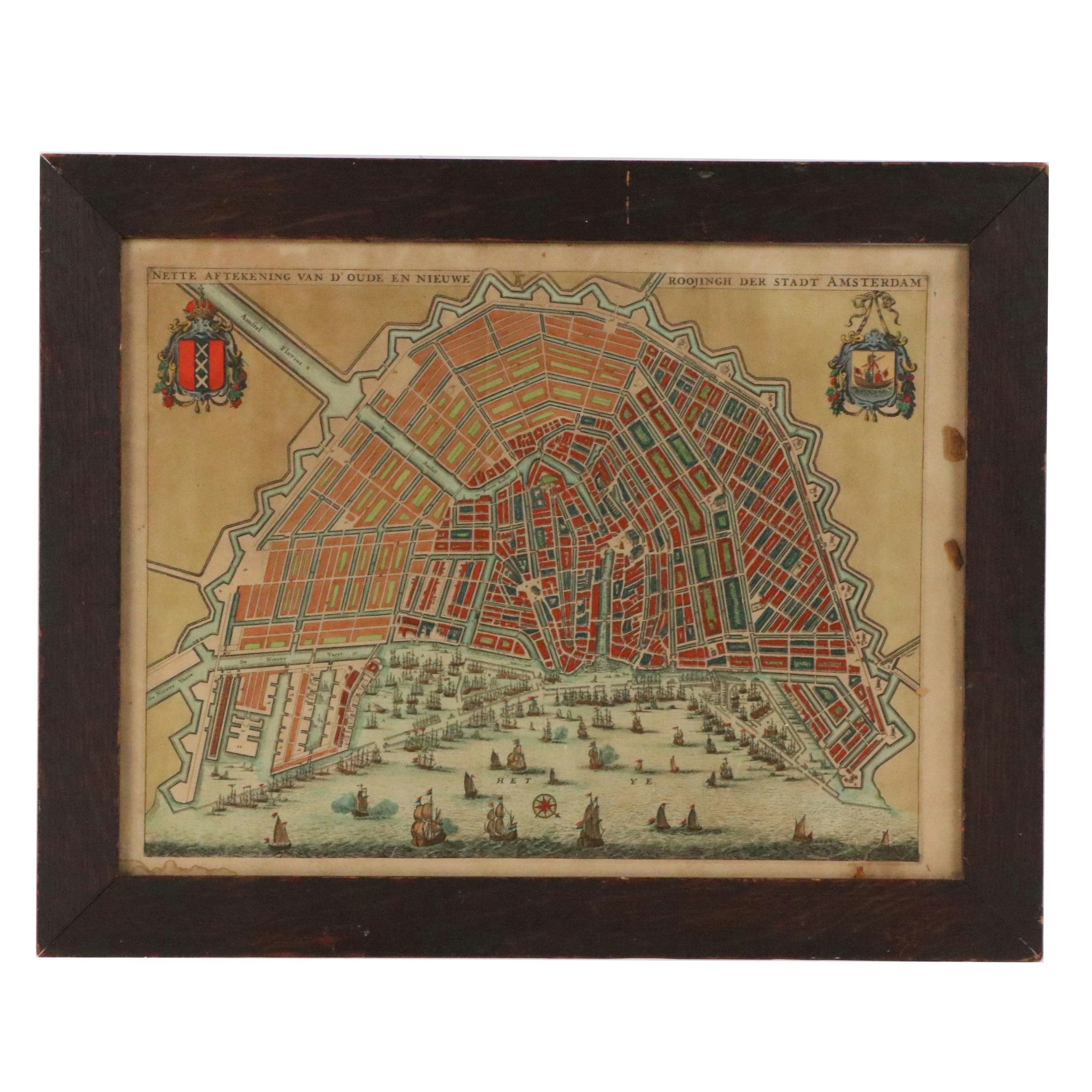 Olfert Dapper Map Engraving of Amsterdam, 1663