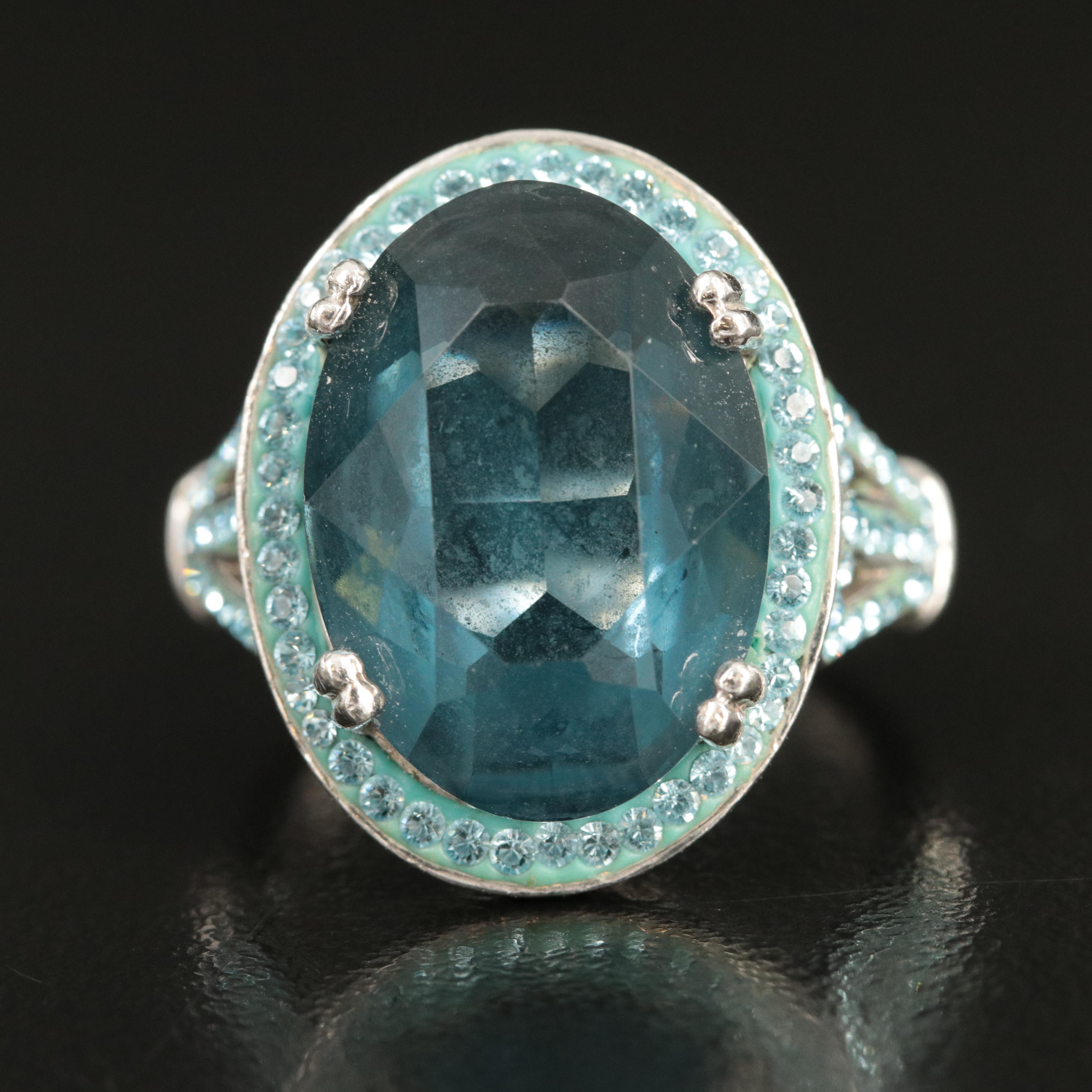 Sterling Glass and Rhinestone Ring