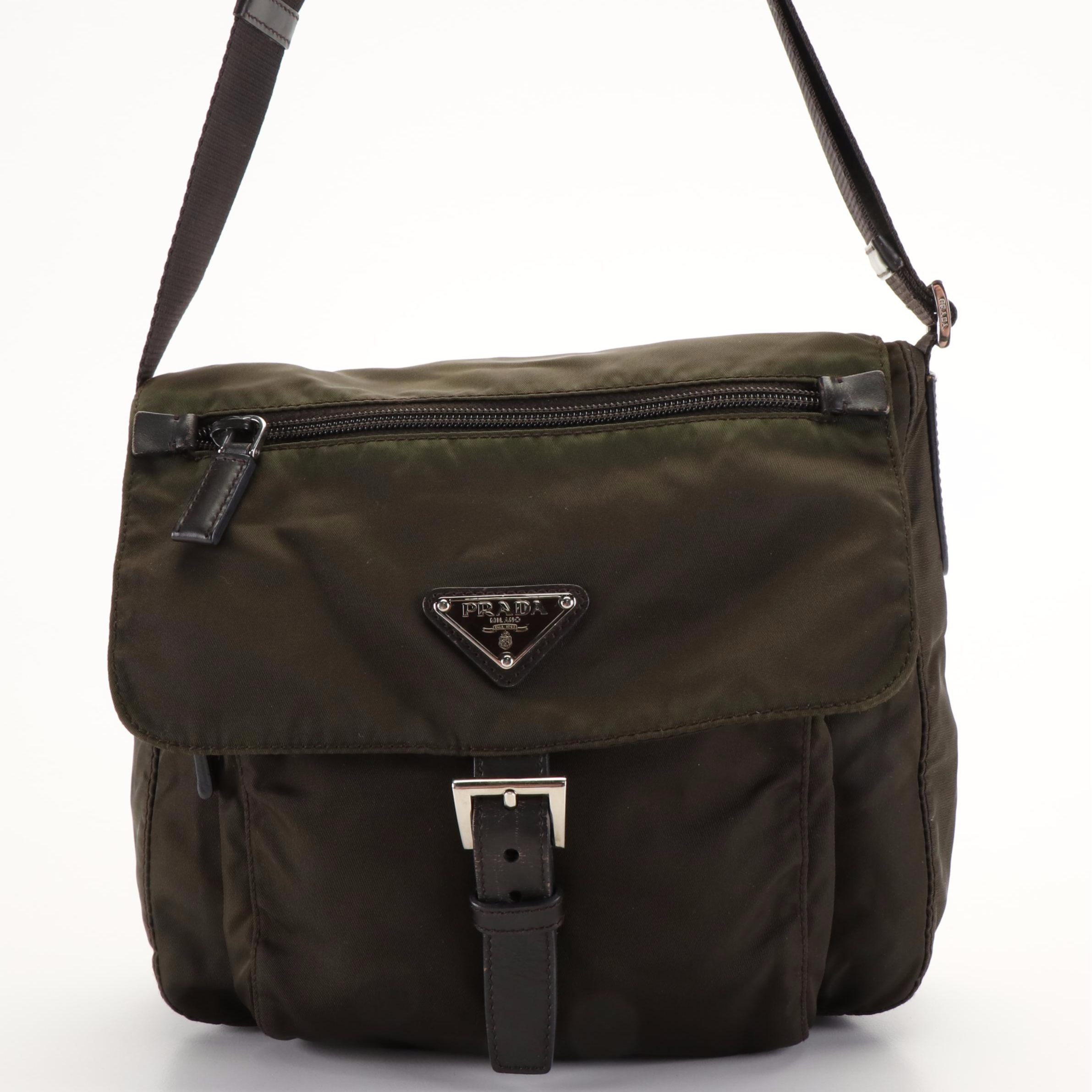 Prada Khaki Green Tessuto Nylon Messenger Bag