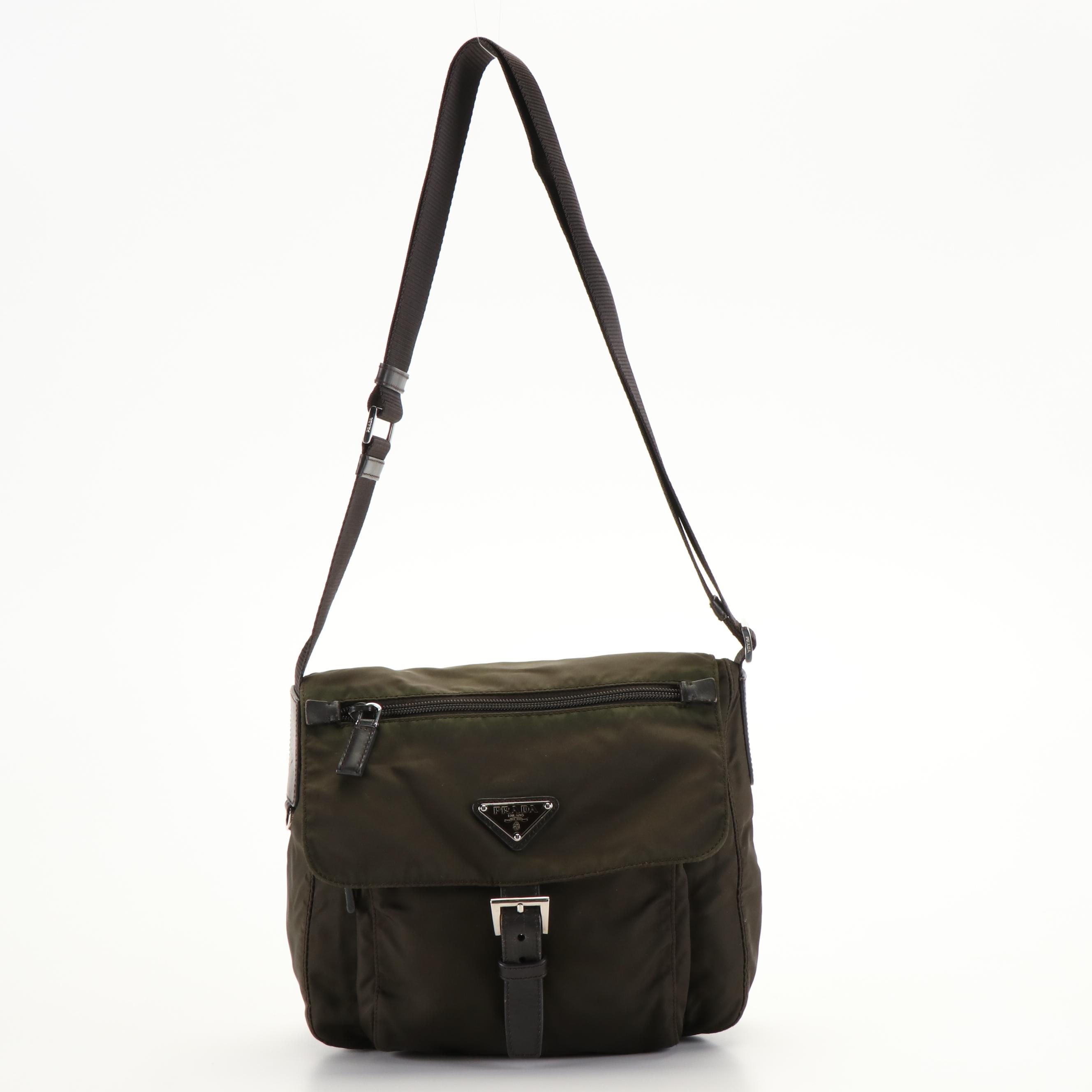 Prada Khaki Green Tessuto Nylon Messenger Bag