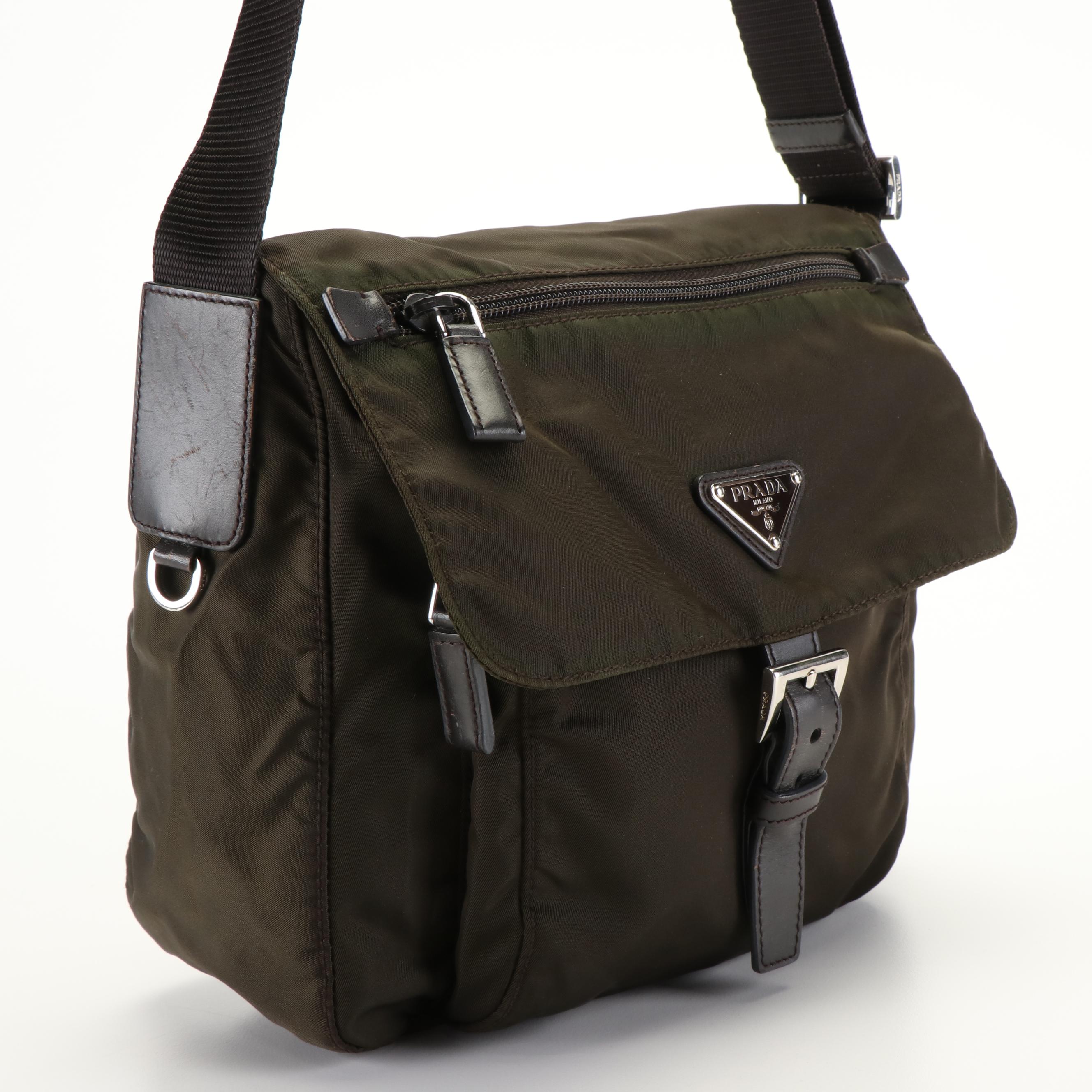 Prada Khaki Green Tessuto Nylon Messenger Bag