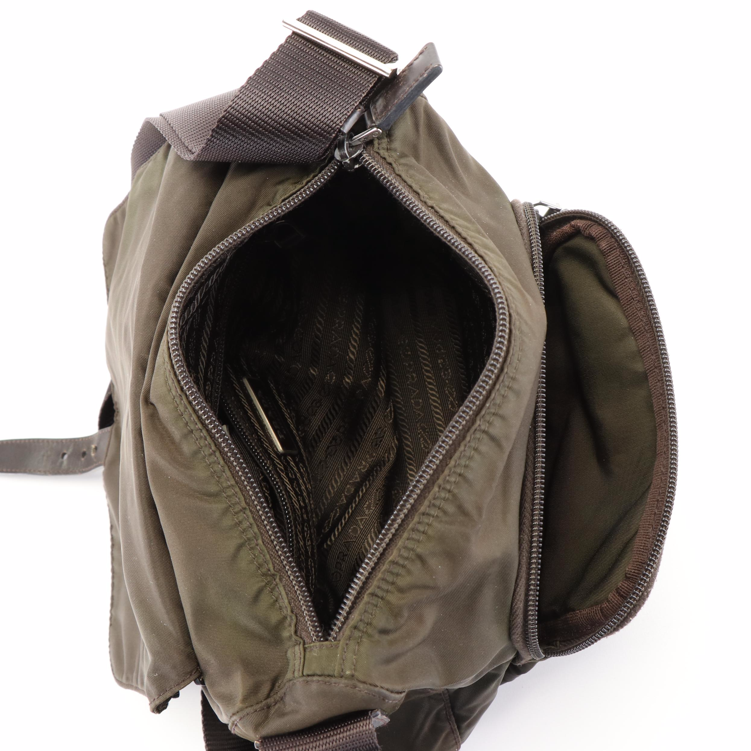 Prada Khaki Green Tessuto Nylon Messenger Bag