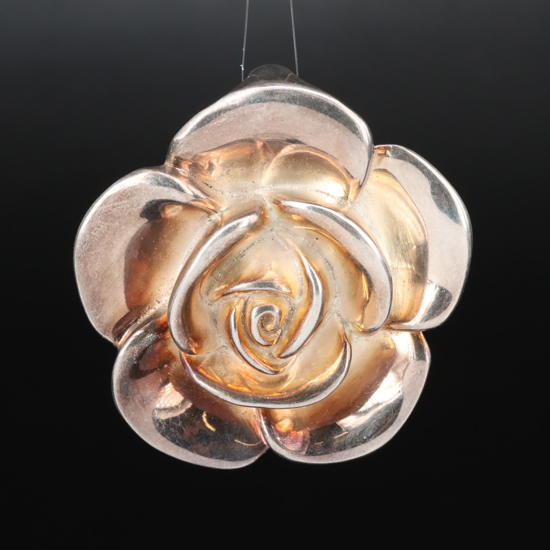 Italian Sterling Puffy Flower Pendant