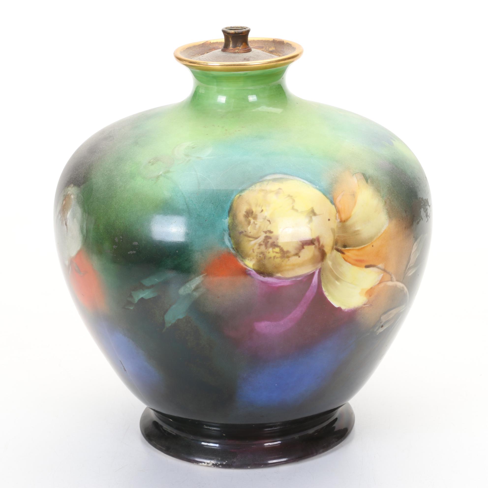 Hand Painted Floral Lamp Base With Coalport Bone China Flowers In A Shell