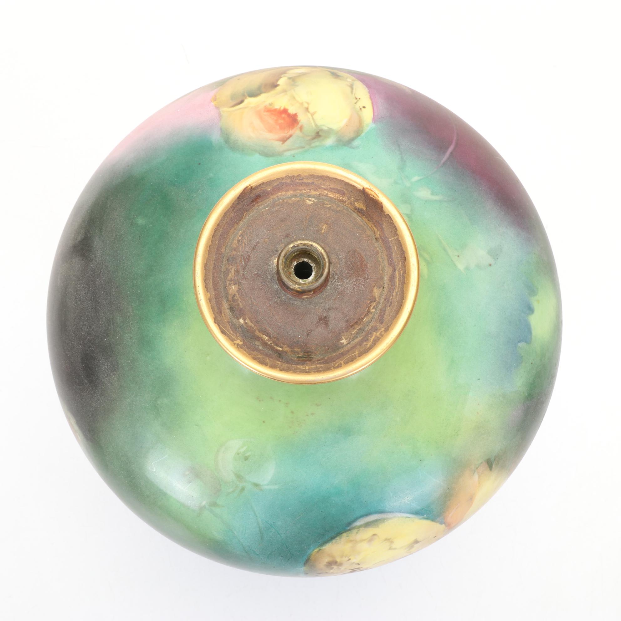 Hand Painted Floral Lamp Base With Coalport Bone China Flowers In A Shell