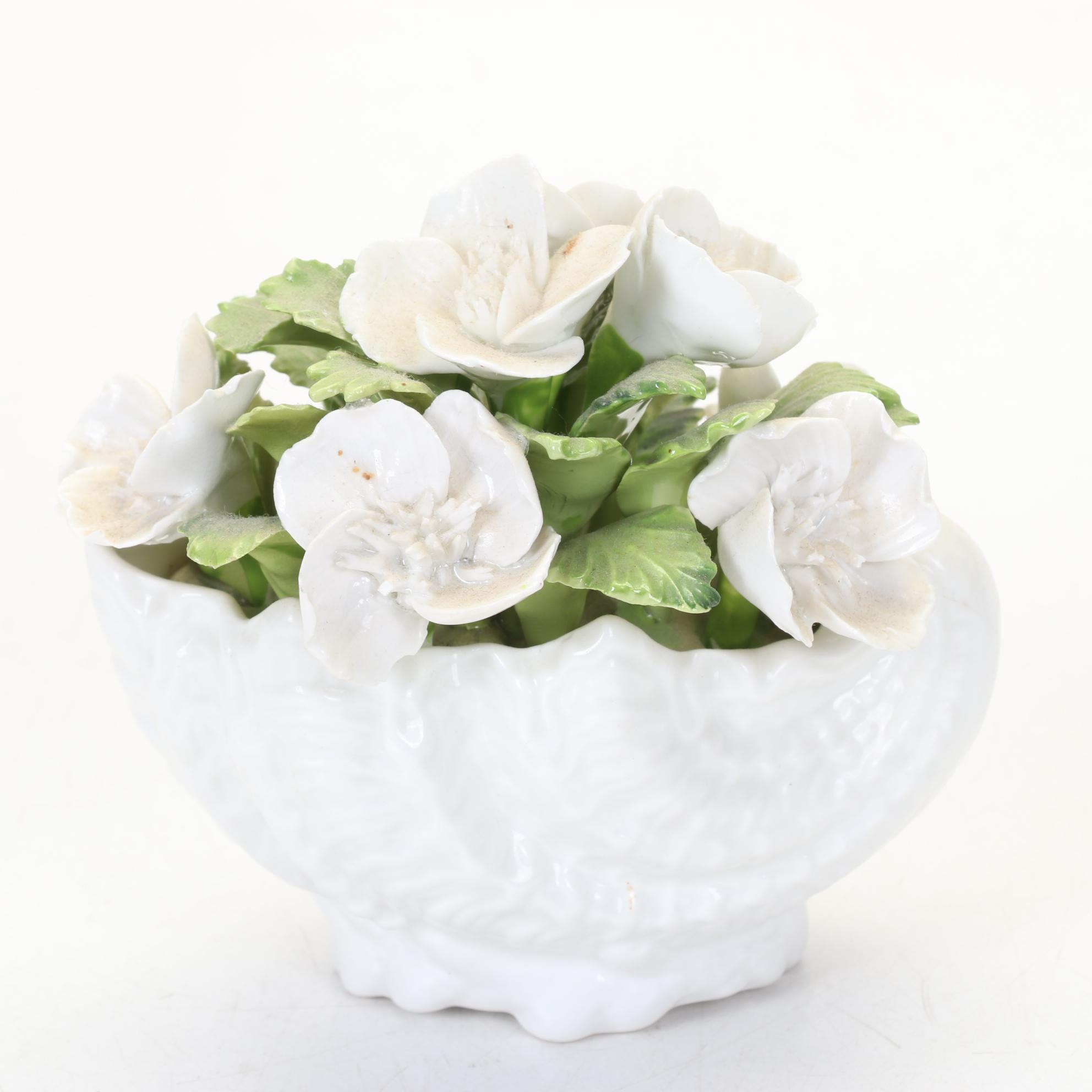 Hand Painted Floral Lamp Base With Coalport Bone China Flowers In A Shell