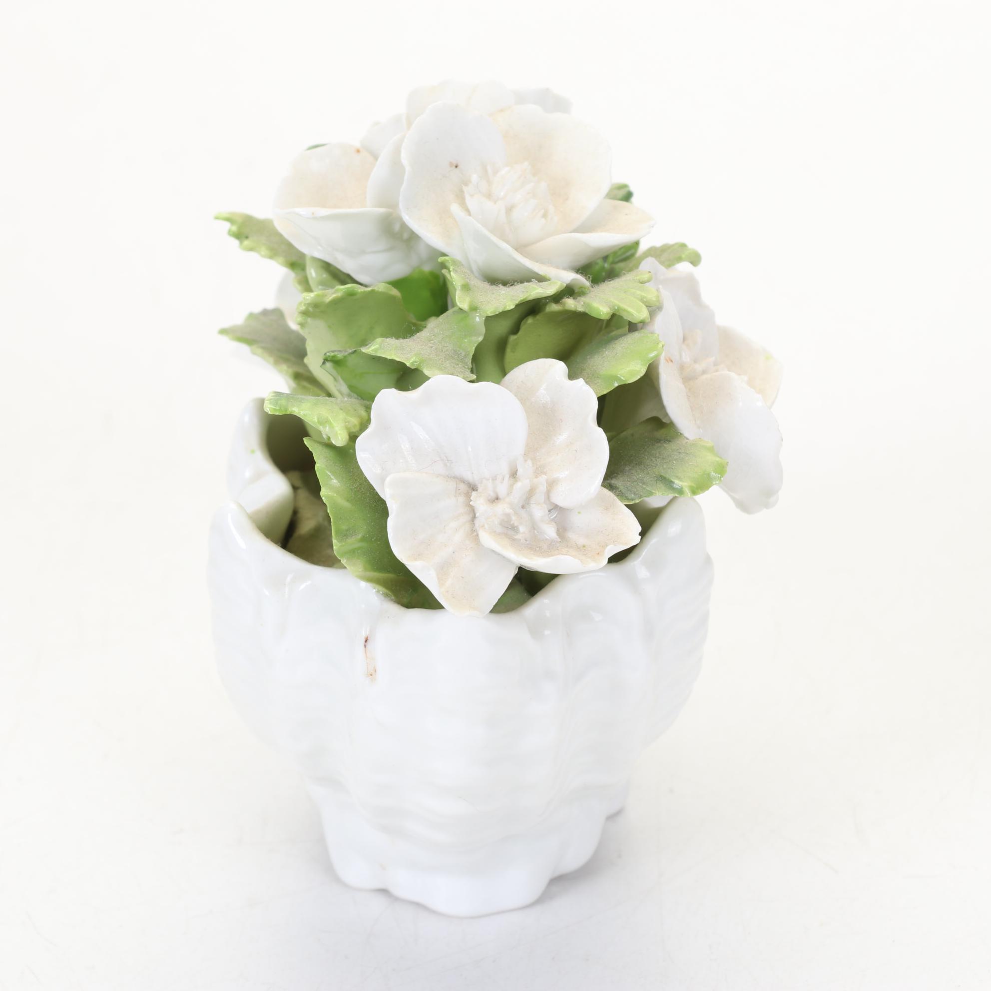 Hand Painted Floral Lamp Base With Coalport Bone China Flowers In A Shell