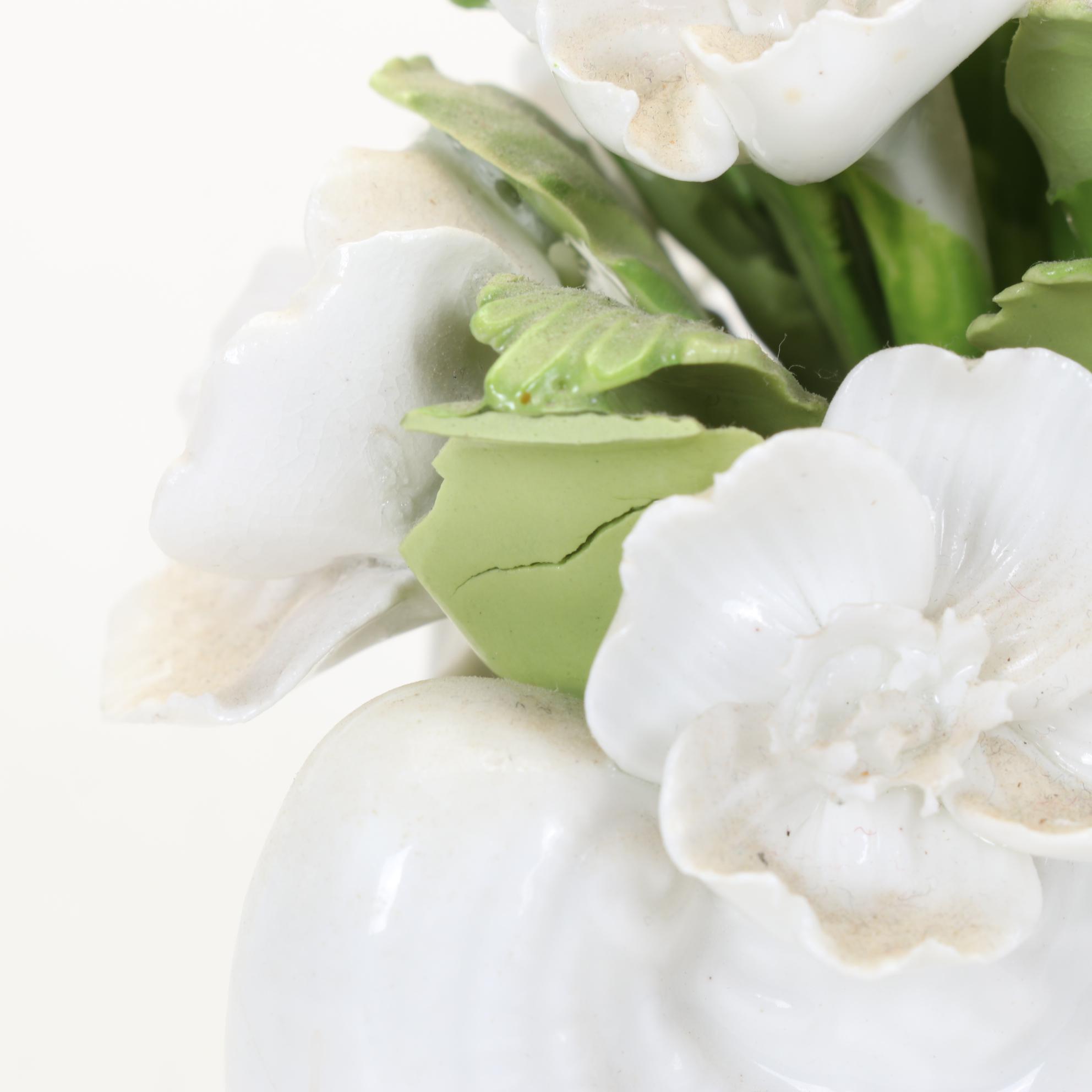 Hand Painted Floral Lamp Base With Coalport Bone China Flowers In A Shell