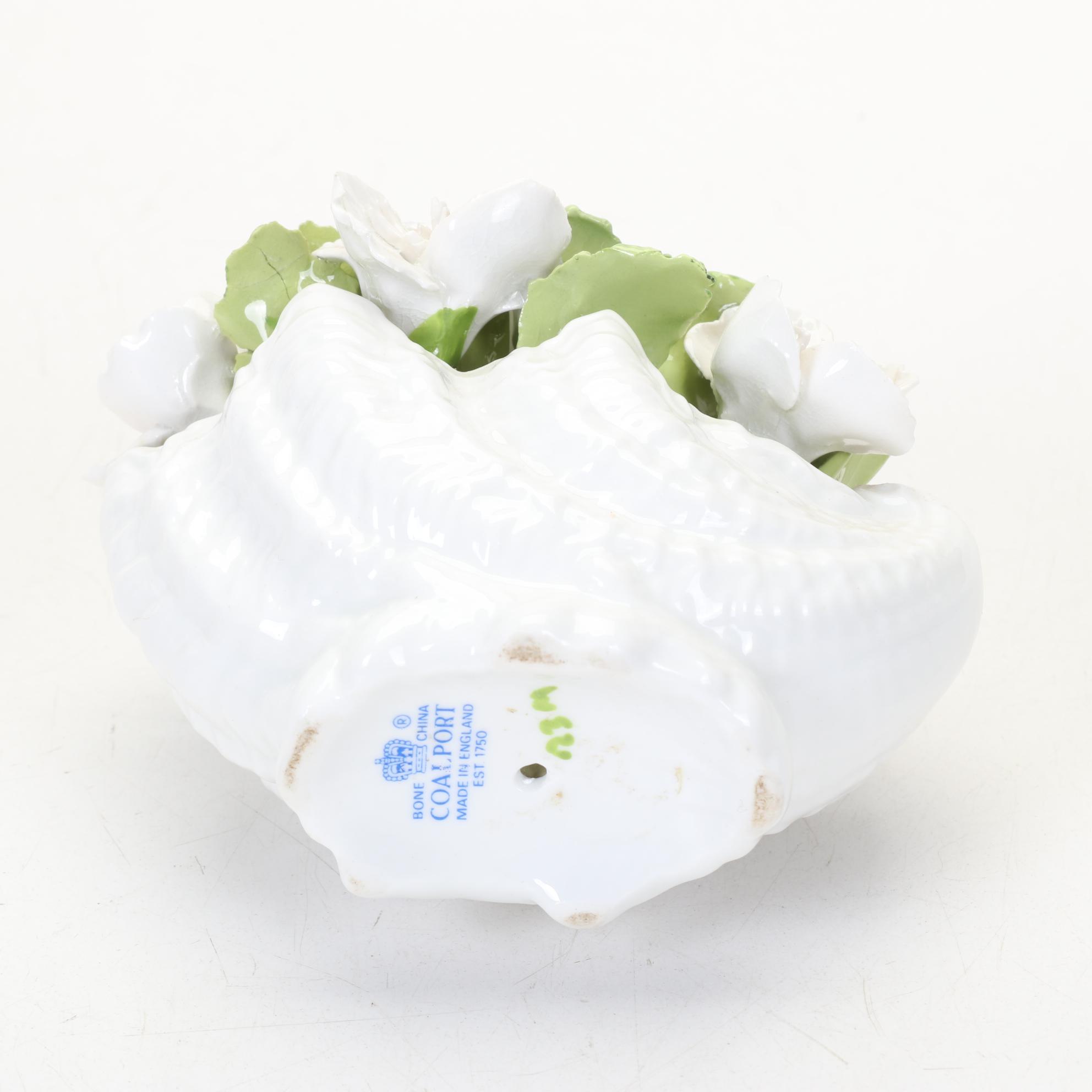 Hand Painted Floral Lamp Base With Coalport Bone China Flowers In A Shell