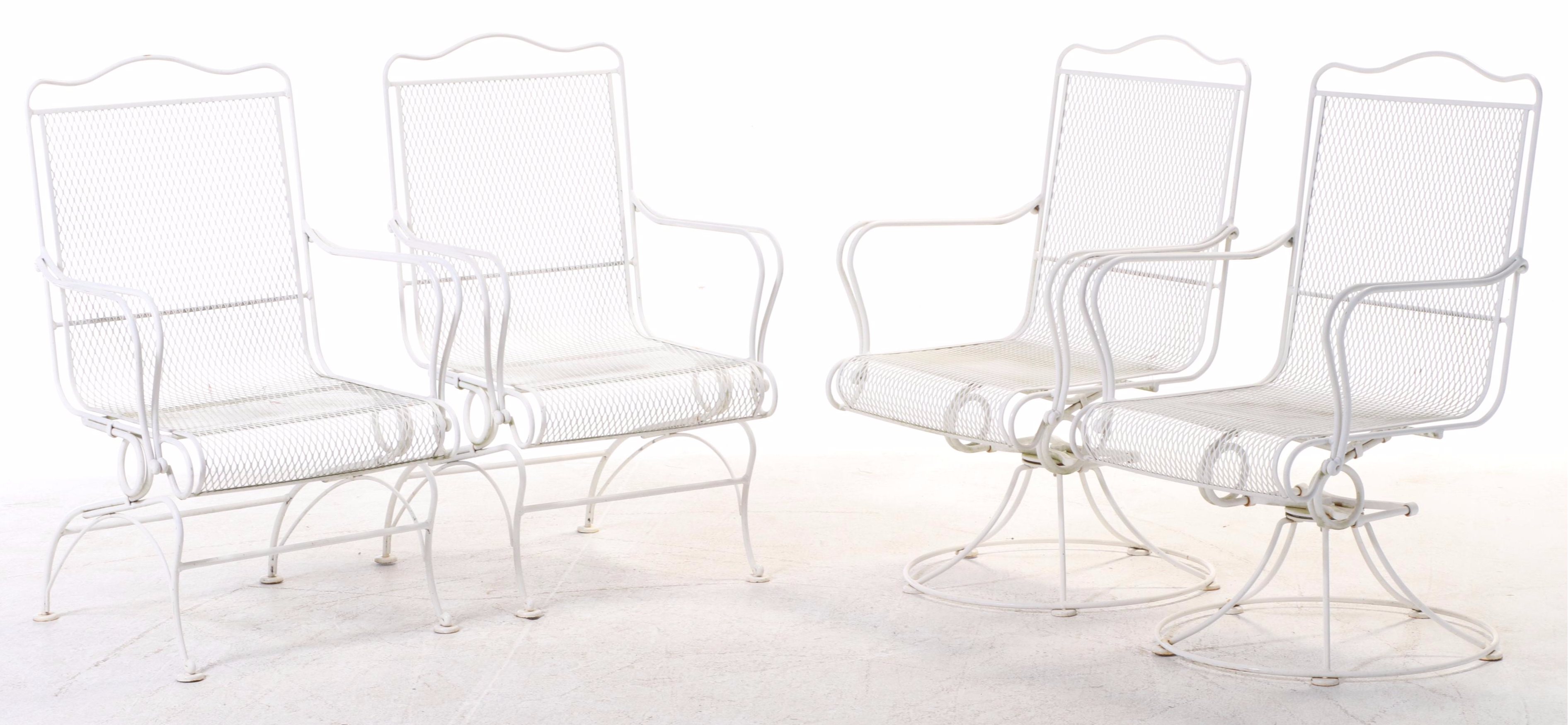 Five-Piece Painted Iron and Wire Mesh Patio Dining Set with Abba Patio Umbrella