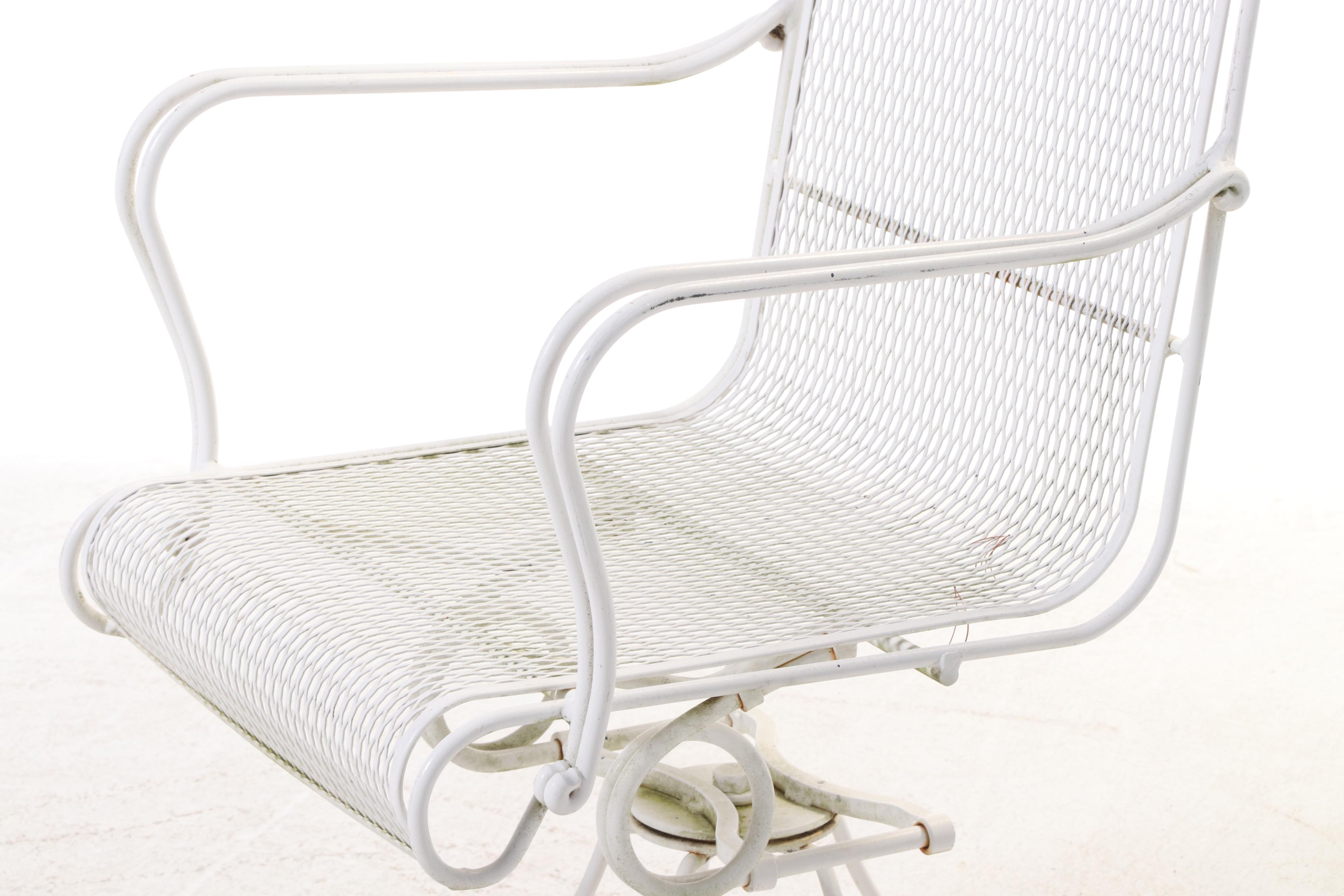 Five-Piece Painted Iron and Wire Mesh Patio Dining Set with Abba Patio Umbrella