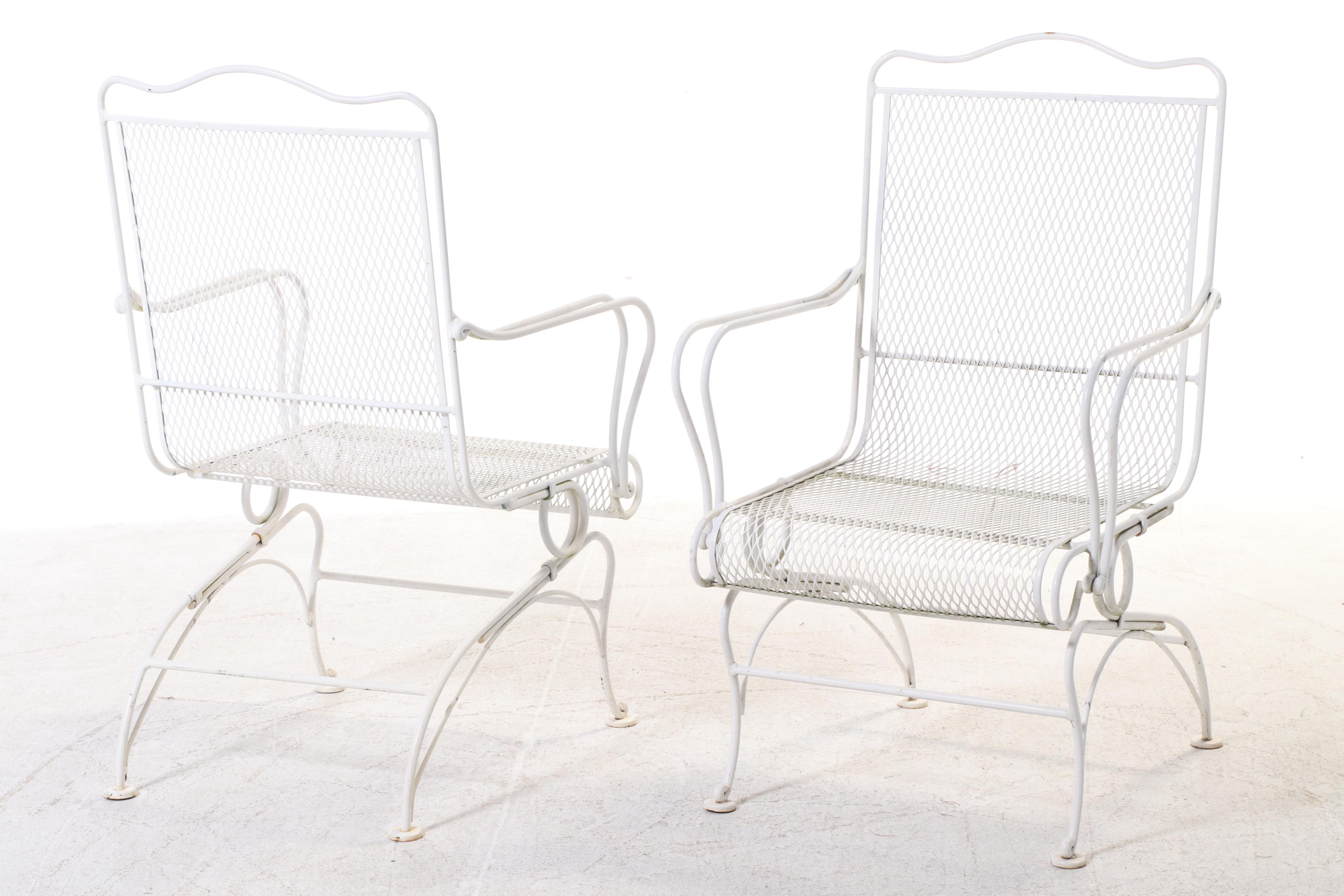 Five-Piece Painted Iron and Wire Mesh Patio Dining Set with Abba Patio Umbrella