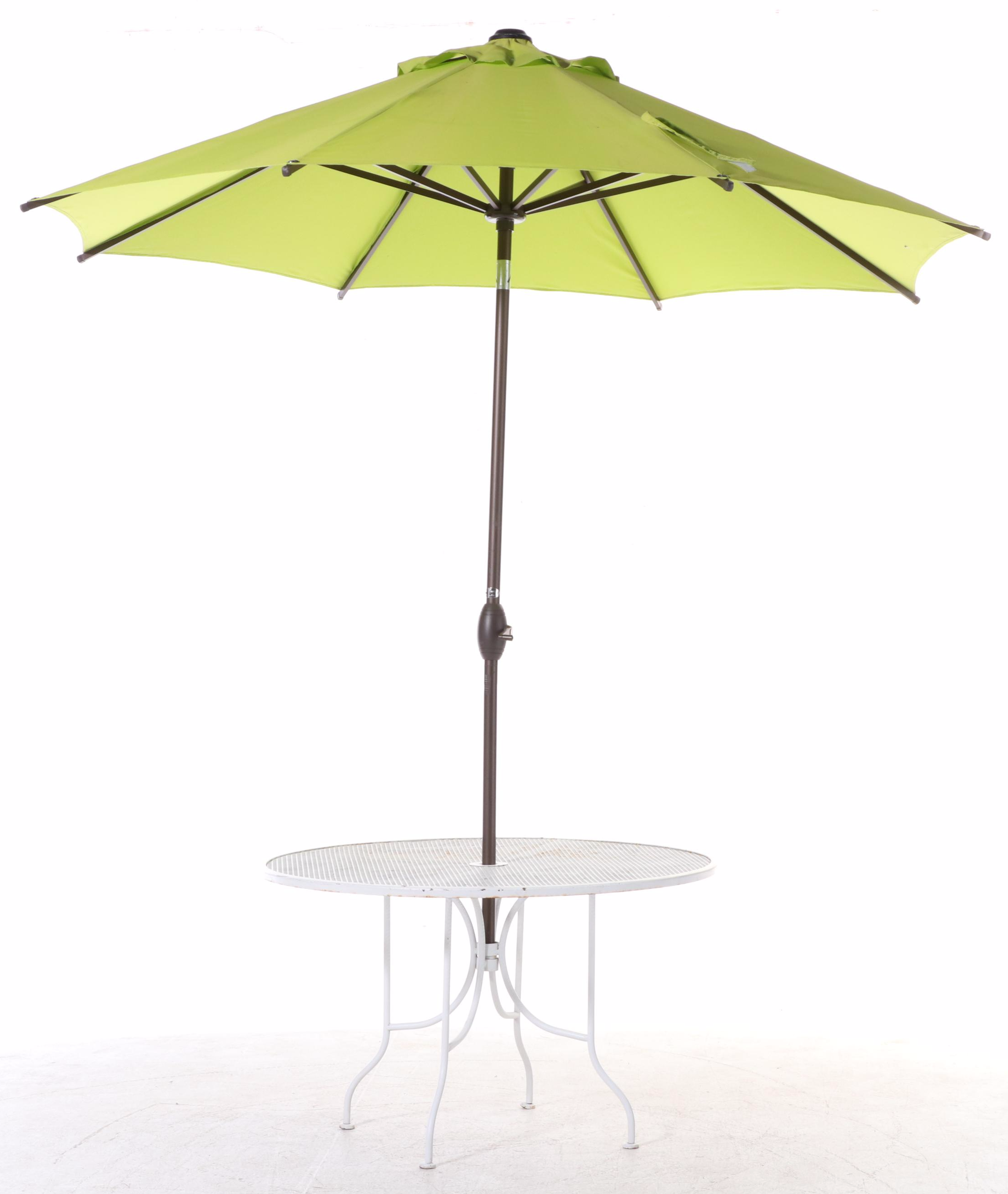 Five-Piece Painted Iron and Wire Mesh Patio Dining Set with Abba Patio Umbrella