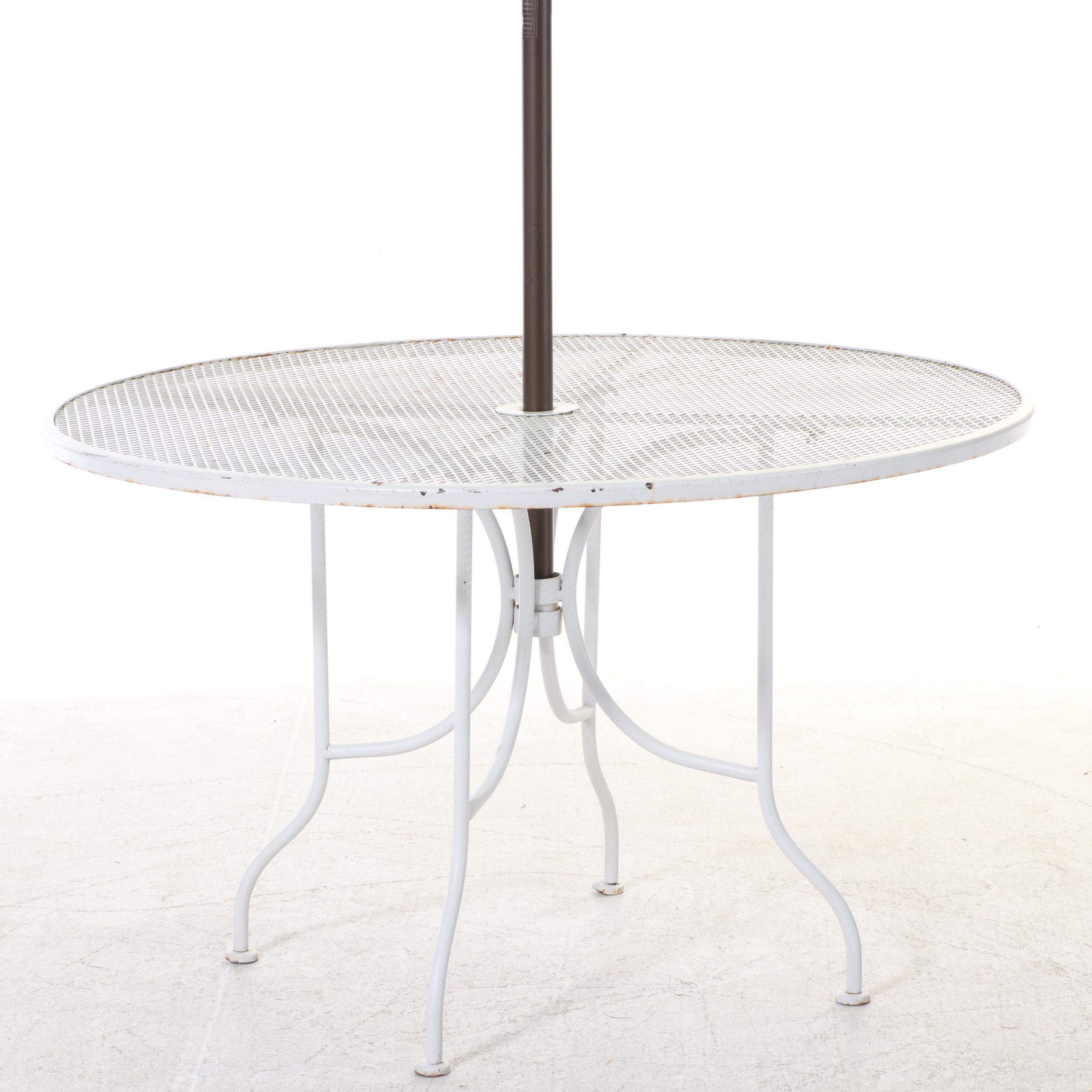 Five-Piece Painted Iron and Wire Mesh Patio Dining Set with Abba Patio Umbrella