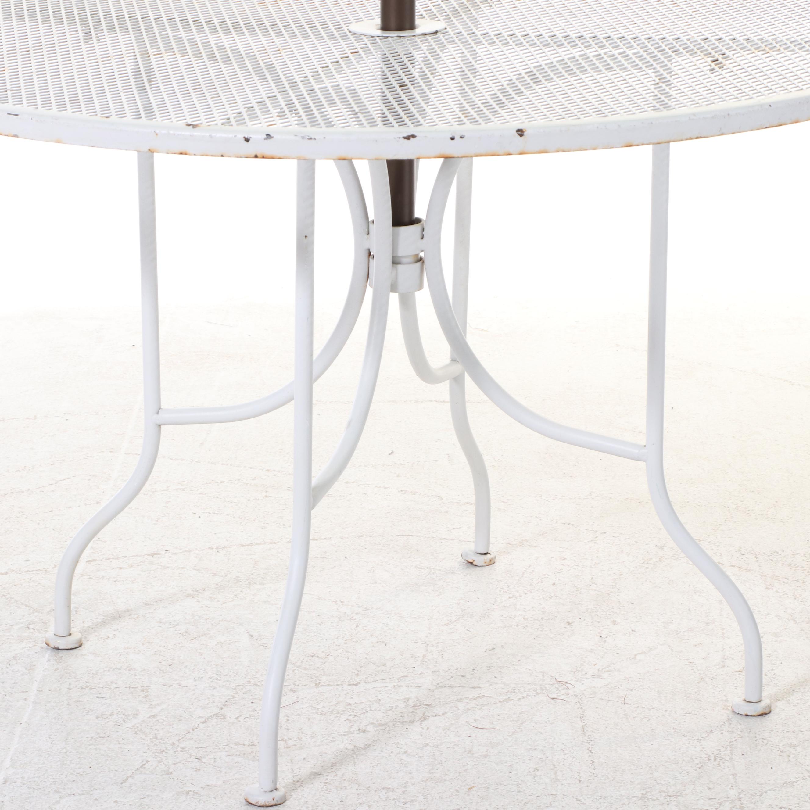 Five-Piece Painted Iron and Wire Mesh Patio Dining Set with Abba Patio Umbrella