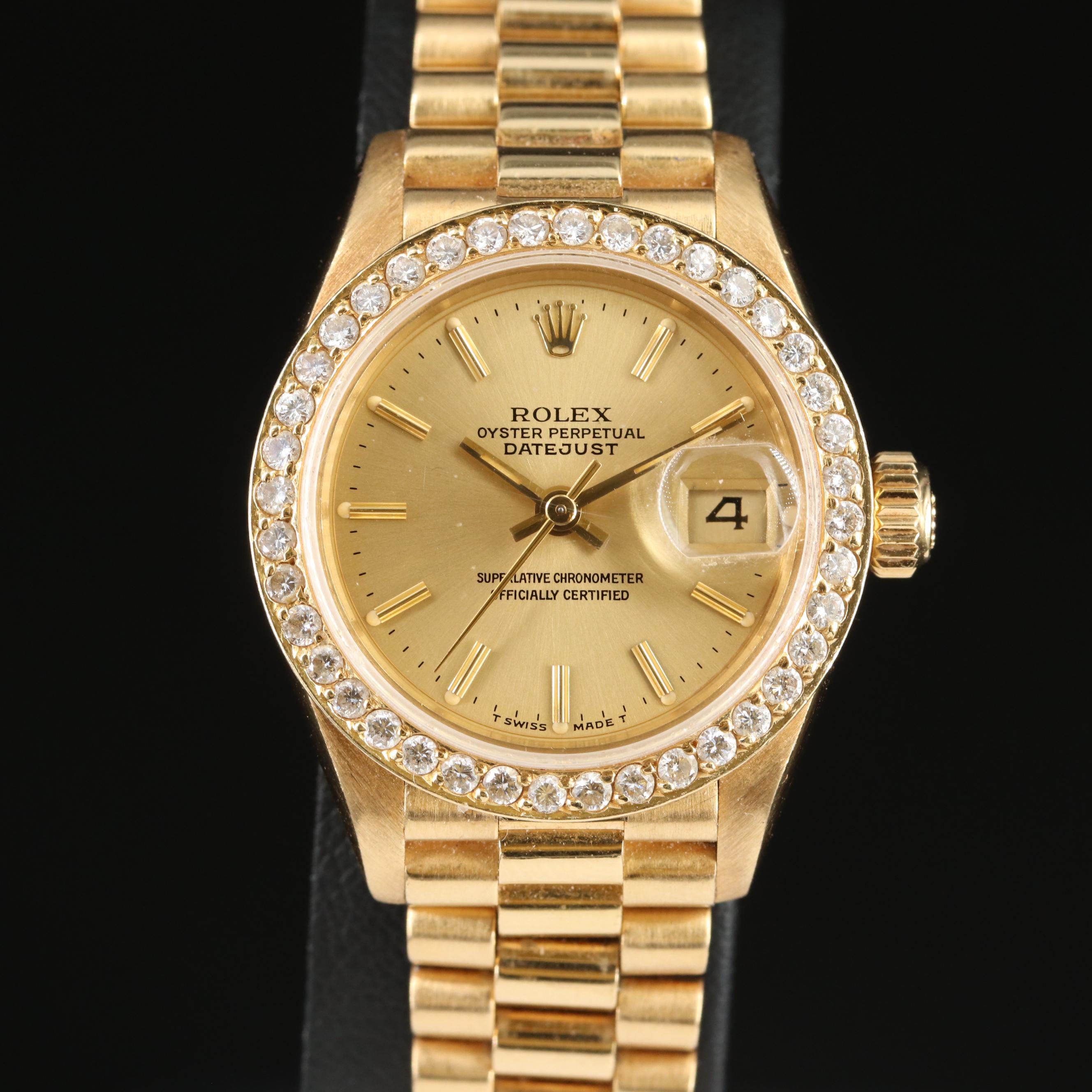 1986 18K Rolex Custom Diamond Datejust Watch