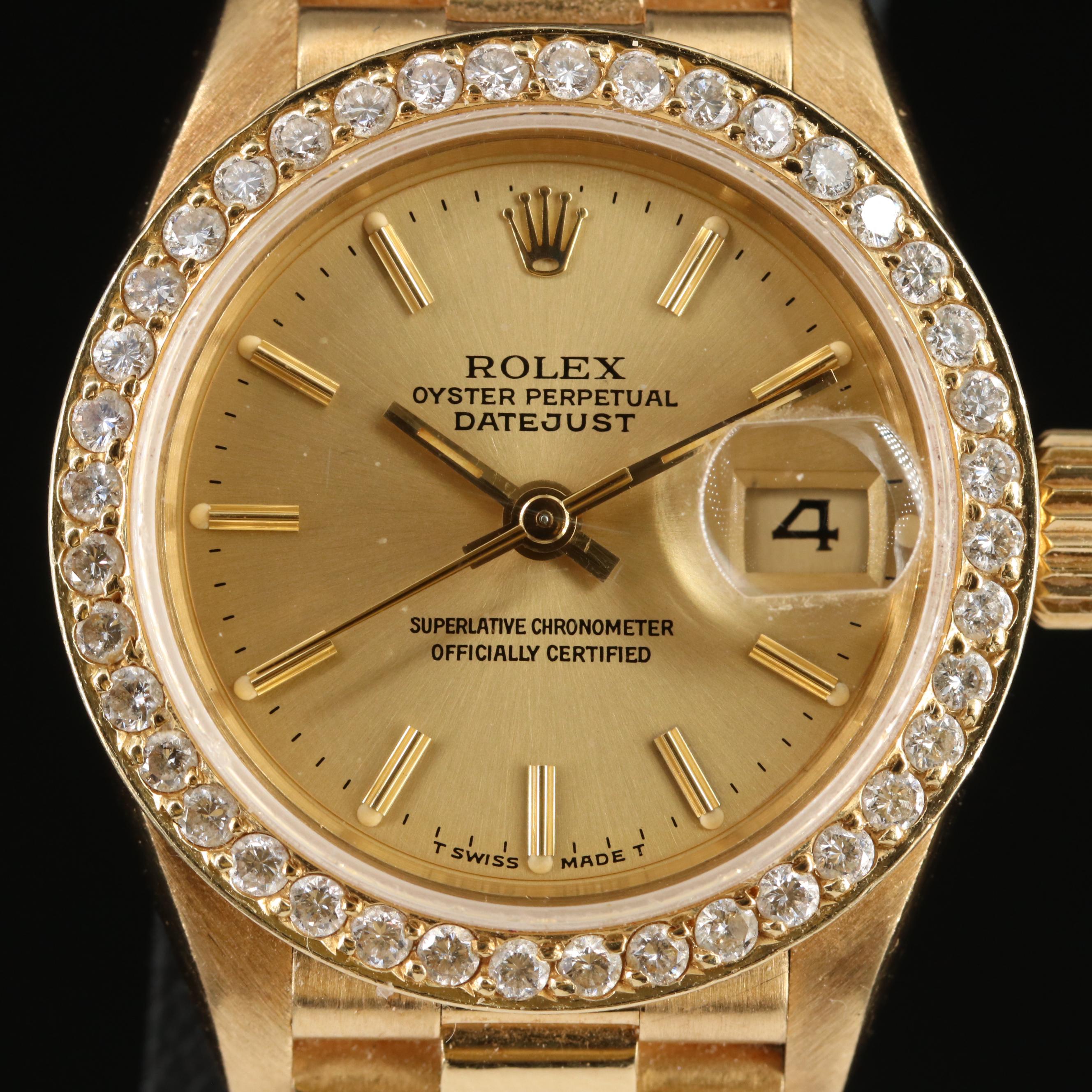 1986 18K Rolex Custom Diamond Datejust Watch
