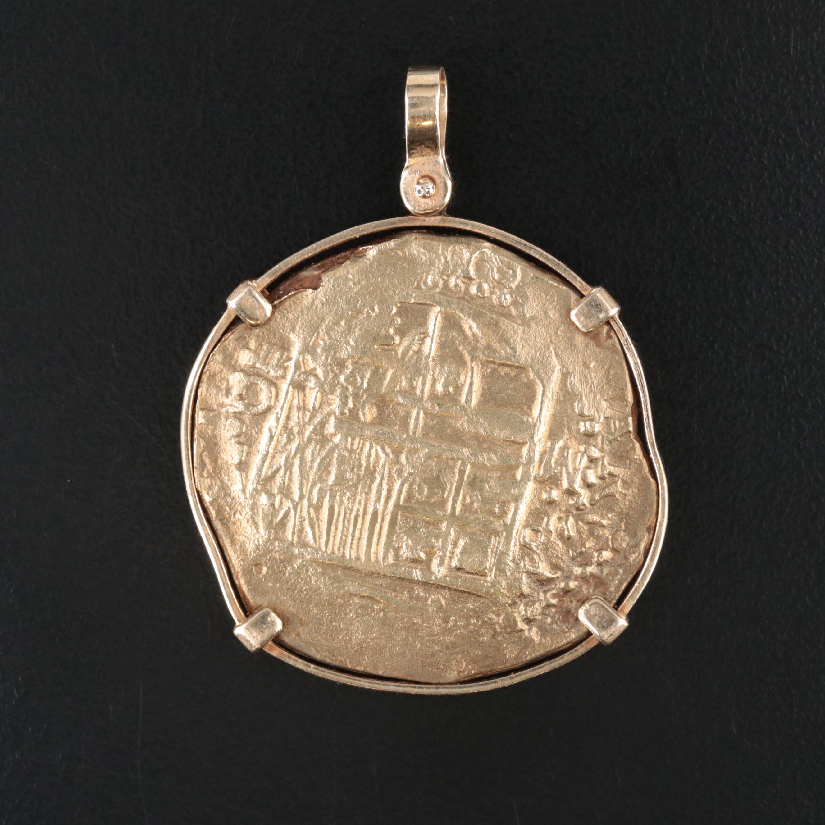 14K  Pendant with 10K Spanish Doubloon Replica