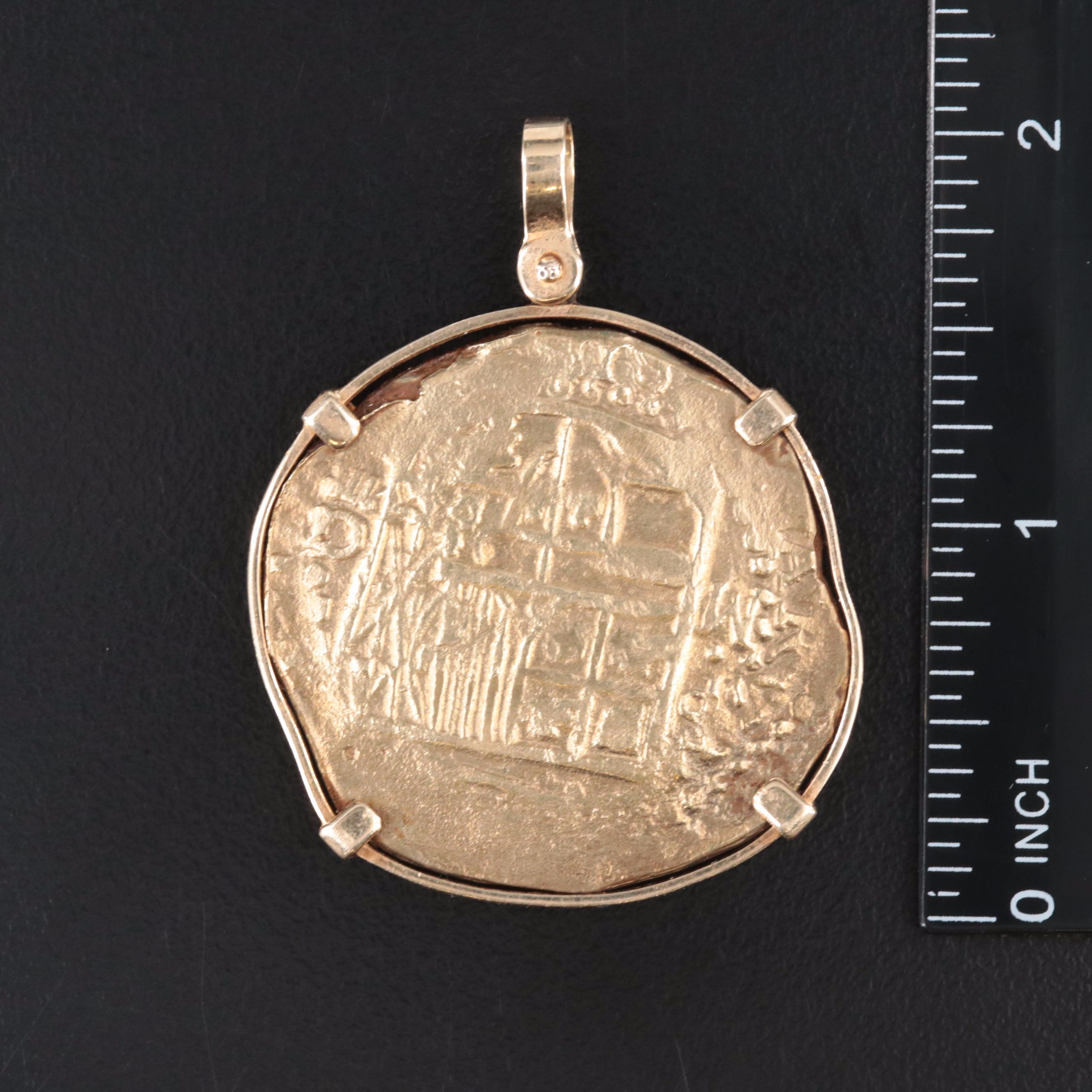 14K  Pendant with 10K Spanish Doubloon Replica