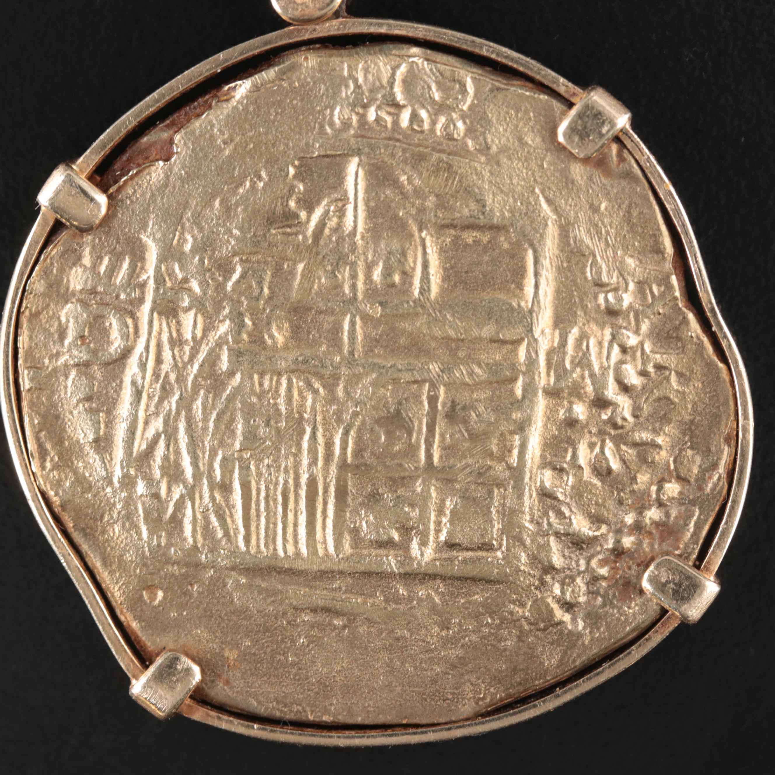 14K  Pendant with 10K Spanish Doubloon Replica