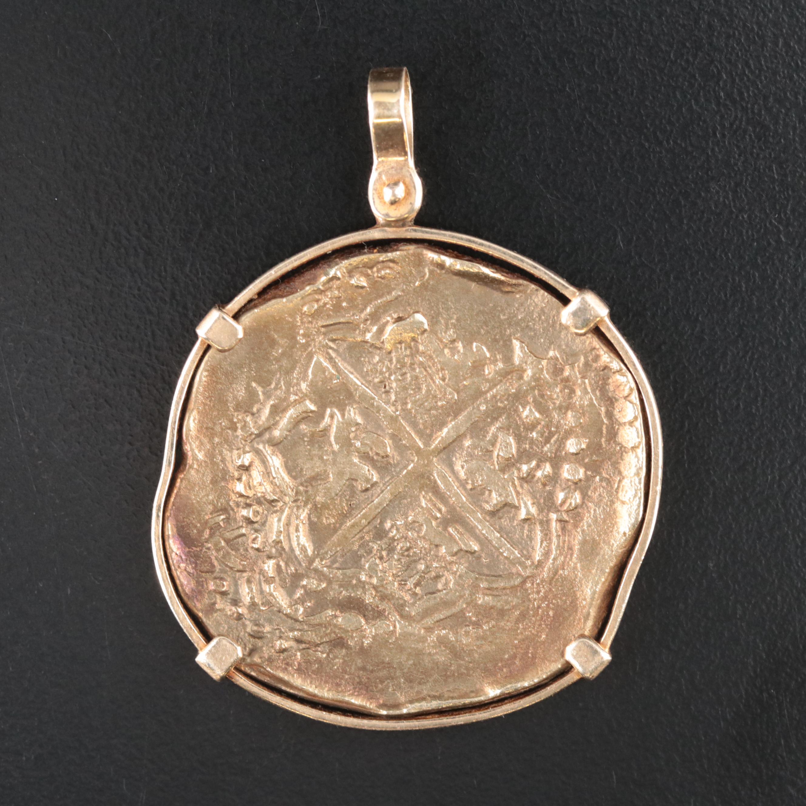14K  Pendant with 10K Spanish Doubloon Replica