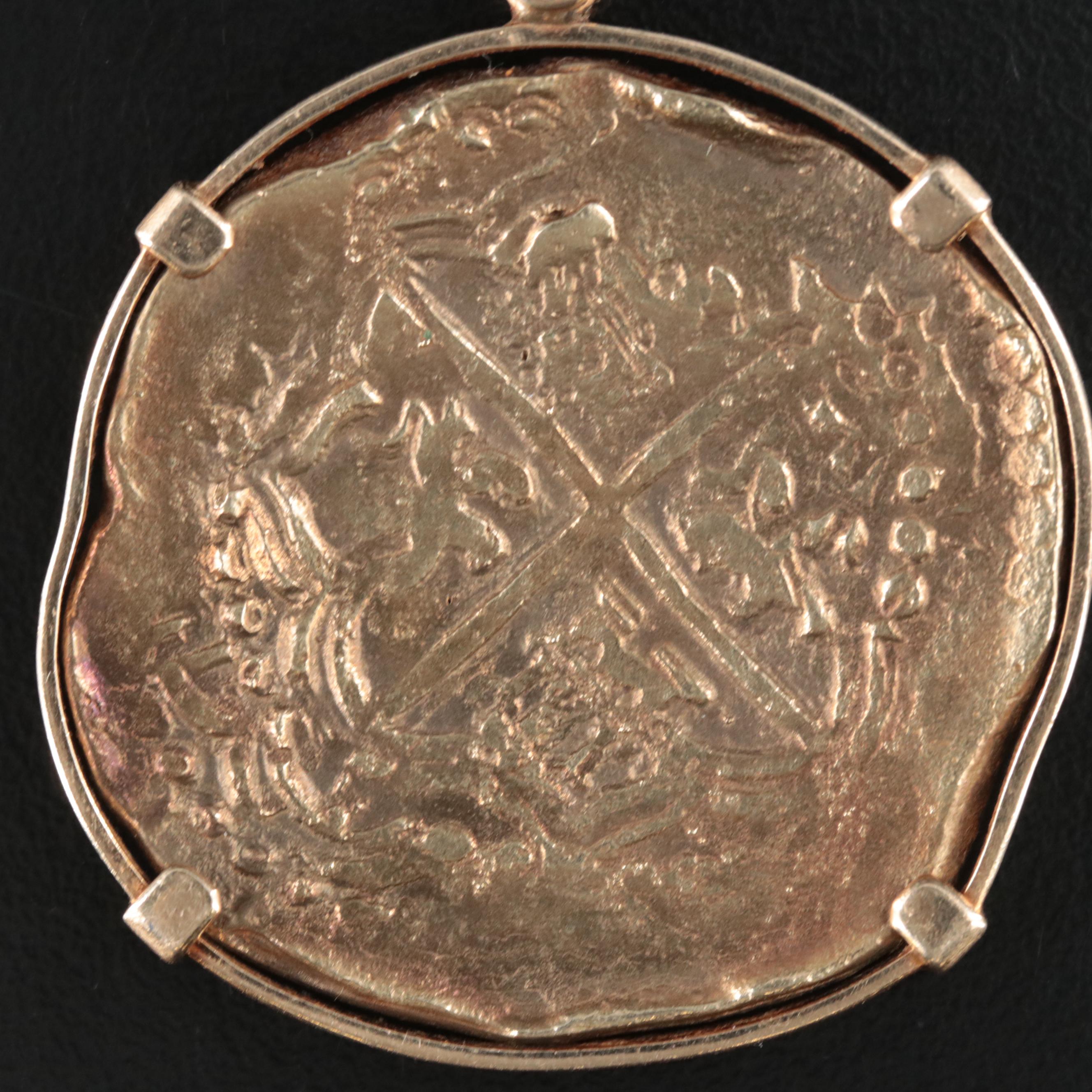 14K  Pendant with 10K Spanish Doubloon Replica