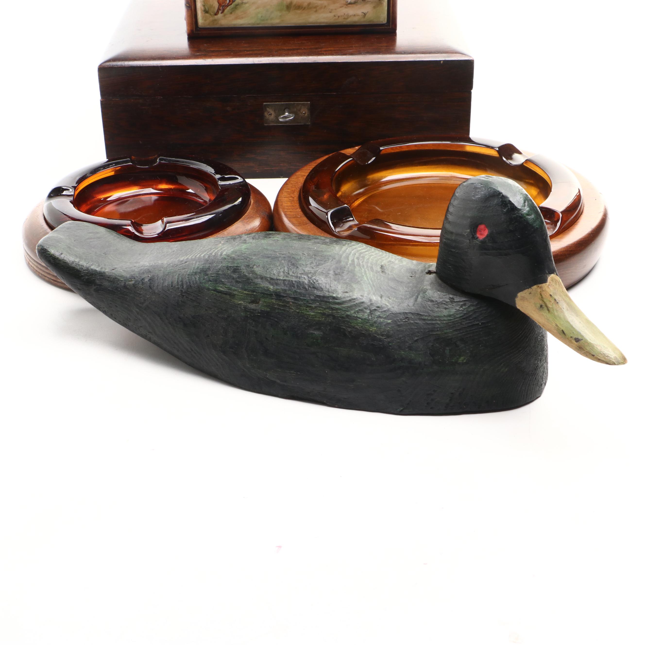 Victorian Rosewood Lock Box, Keepsake Box with Signed Hunting Scene, and More