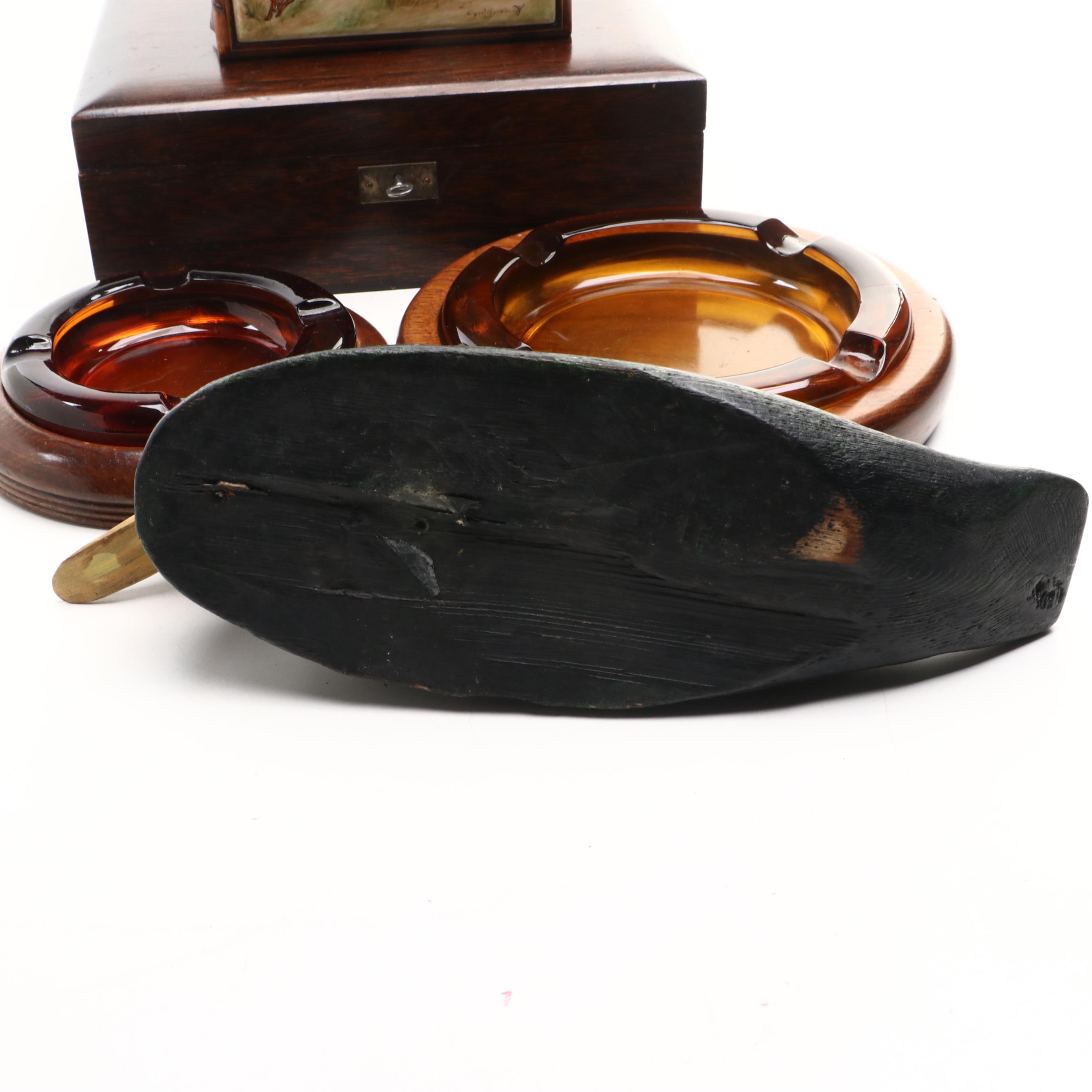 Victorian Rosewood Lock Box, Keepsake Box with Signed Hunting Scene, and More