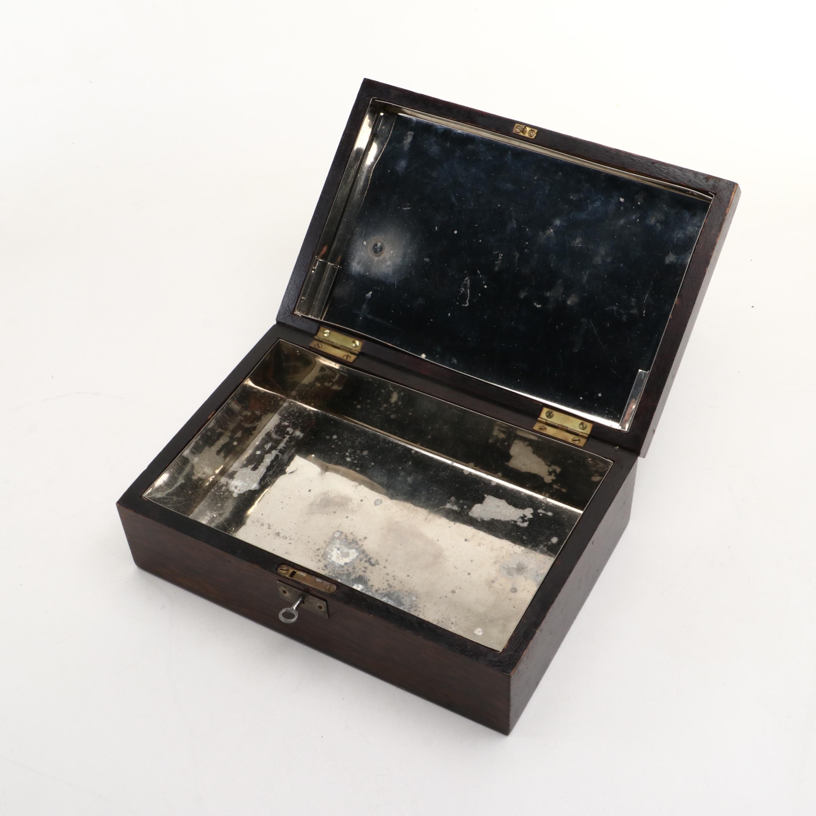 Victorian Rosewood Lock Box, Keepsake Box with Signed Hunting Scene, and More