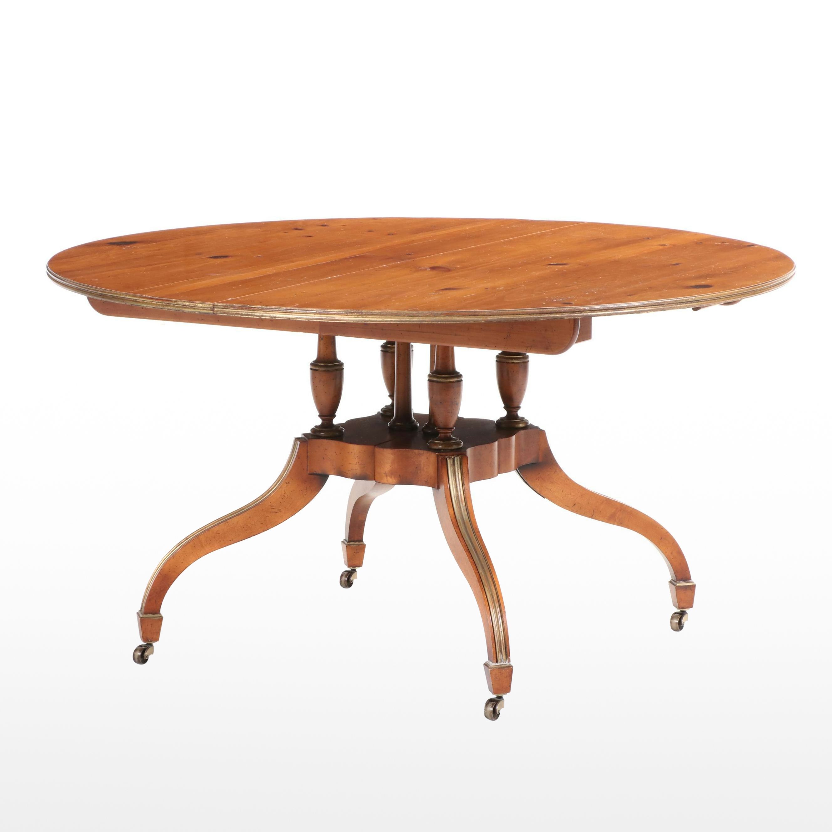Baker "Historic Charleston" Pine, Maple, and Parcel-Gilt Extending Dining Table