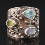 Sterling Topaz, Iolite and Peridot Ring