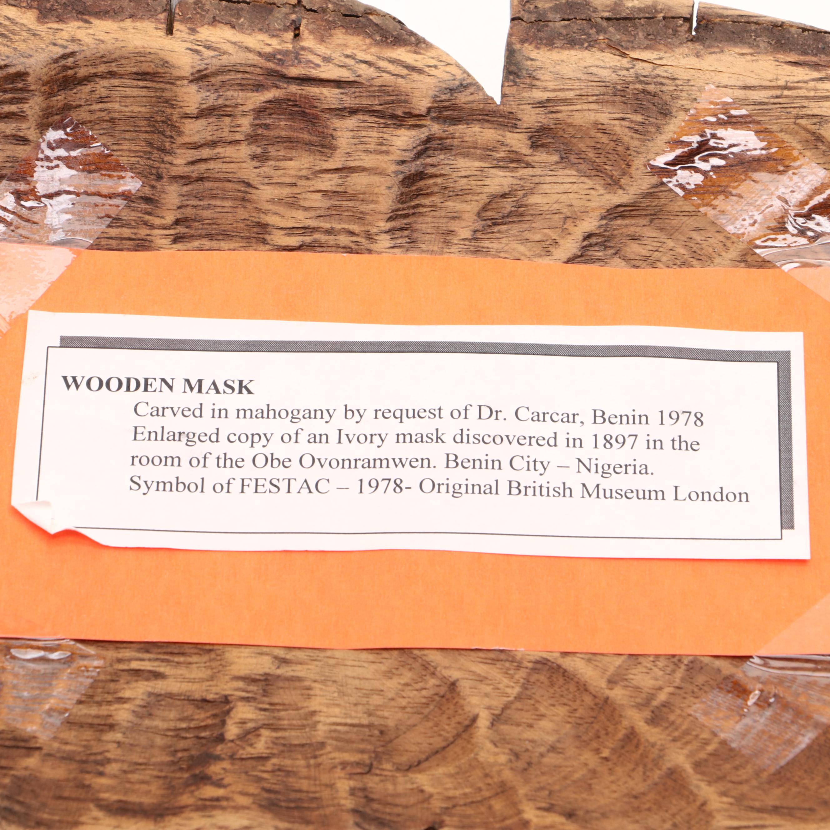 West African Kingdom of Benin (Nigeria) Carved 'Iyoba' Mask